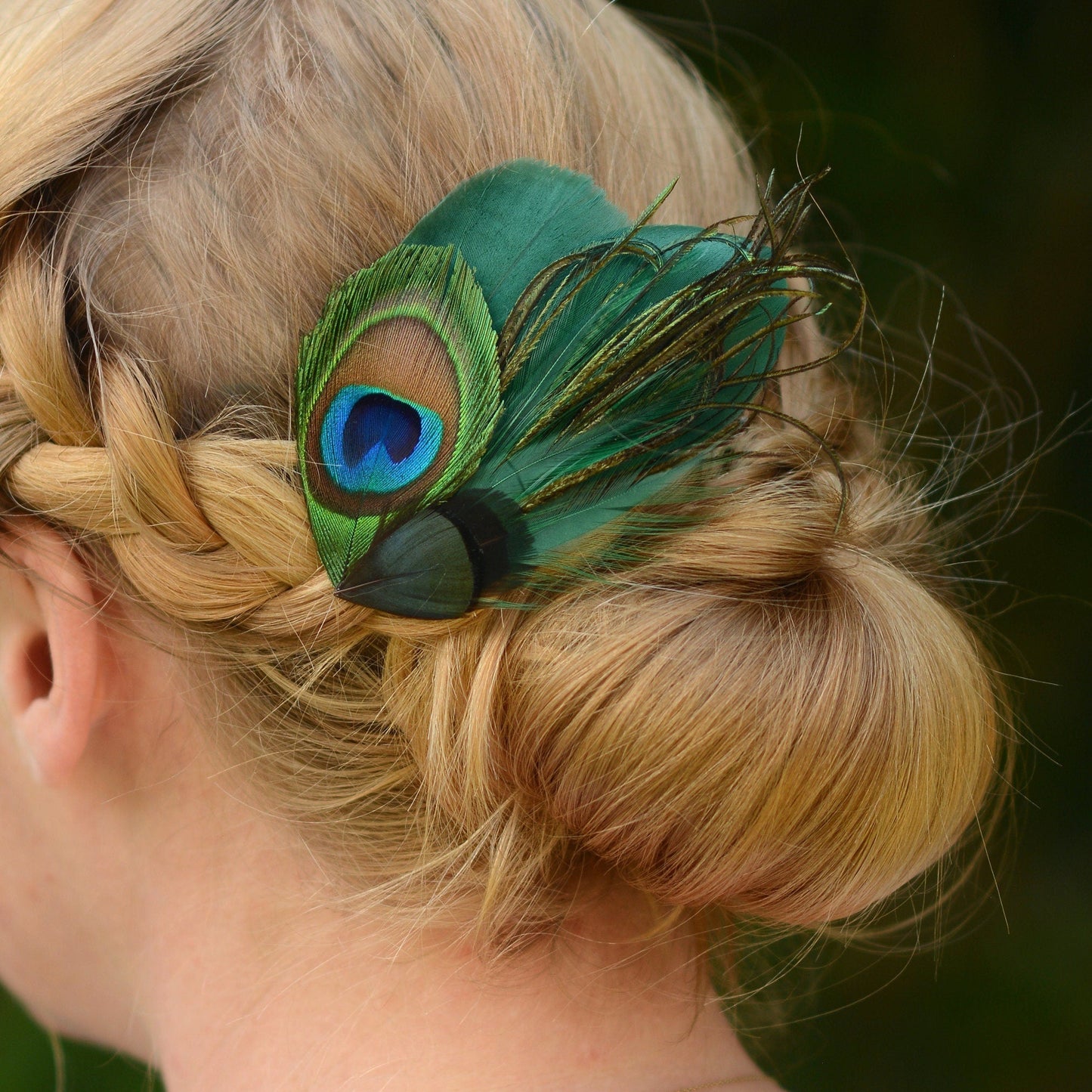 Green Peacock Feather Hair Clip Fascinator, Peacock Feather Headpiece