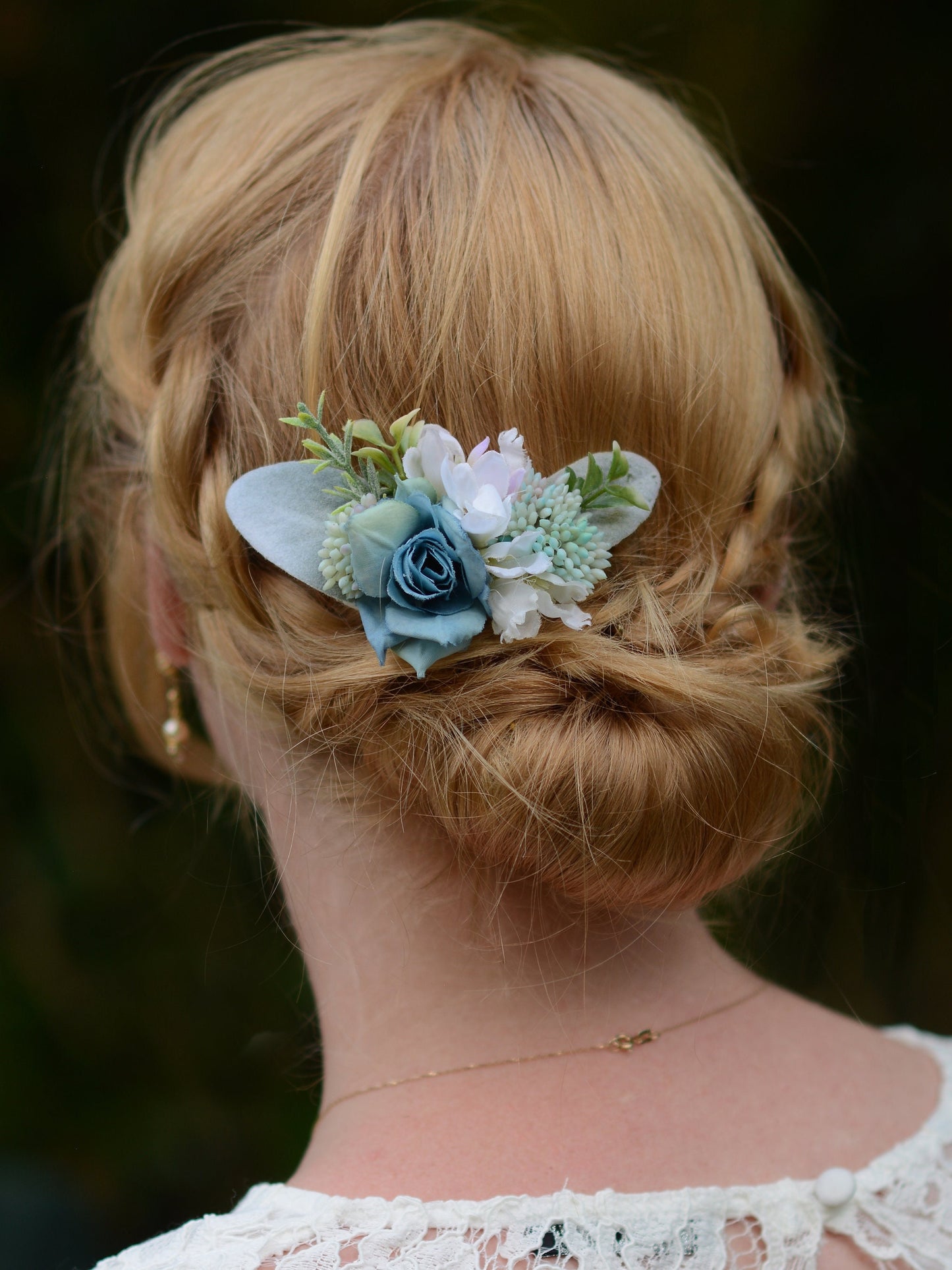 Navy Blue and White Flower Hair Clip | Bridal Hair Clip | Bridesmaids Hair Clip | Flower Girl Hair Clip | Flower Bun Clip