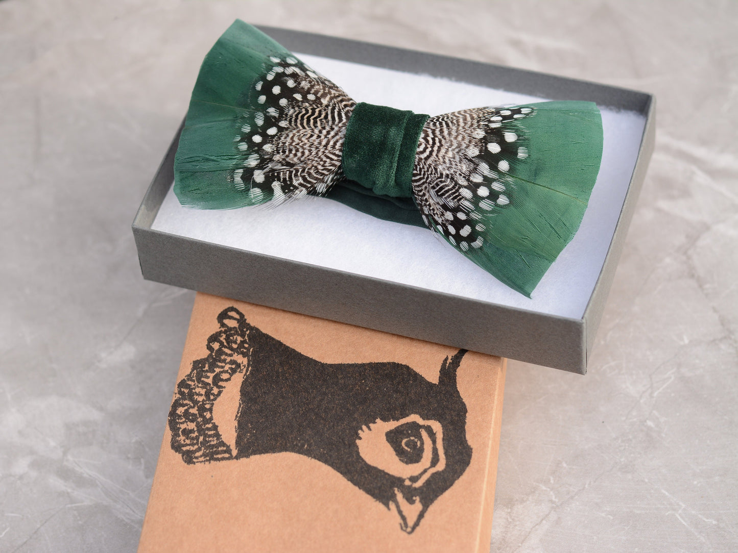 Feather Bow Tie in Deep Green and Monochrome Polka Dot | Grooms Outfit | Feather Neck Tie | Mens Gift | Black Tie