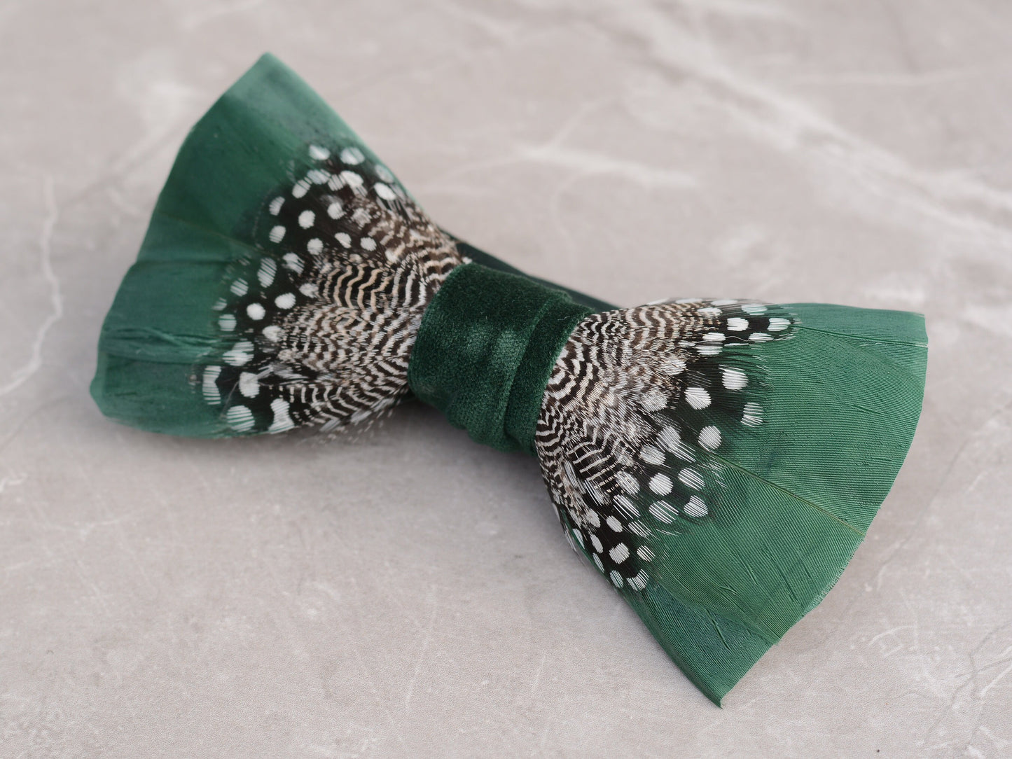 Feather Bow Tie in Deep Green and Monochrome Polka Dot | Grooms Outfit | Feather Neck Tie | Mens Gift | Black Tie
