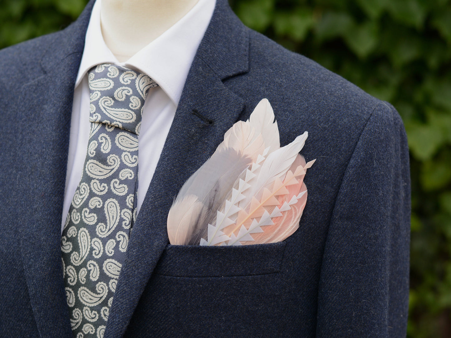 Ombre Grey and Blush Pink Feather Pocket Square No.271 | Suit Accessory | Feather Neck Tie | Grooms Outfit | Groomsmen Gift | Wedding