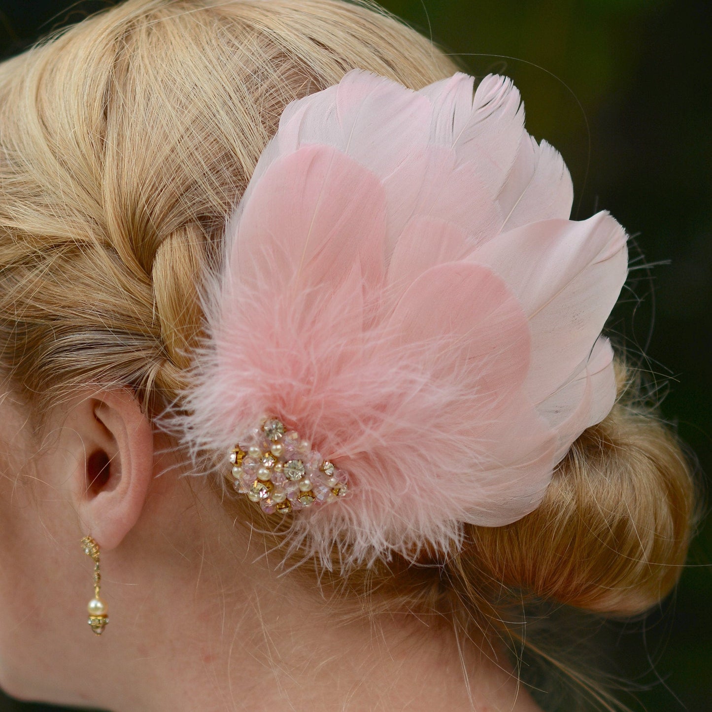Vintage Pink Feather Headpiece with Pearl and Rhinestone Embellishment | Pink Feather Hair Clip | Pink Feather Fascinator | Bridal Headpiece