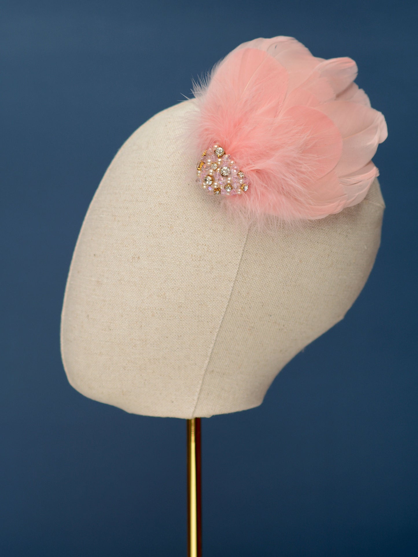 Vintage Pink Feather Headpiece with Pearl and Rhinestone Embellishment | Pink Feather Hair Clip | Pink Feather Fascinator | Bridal Headpiece