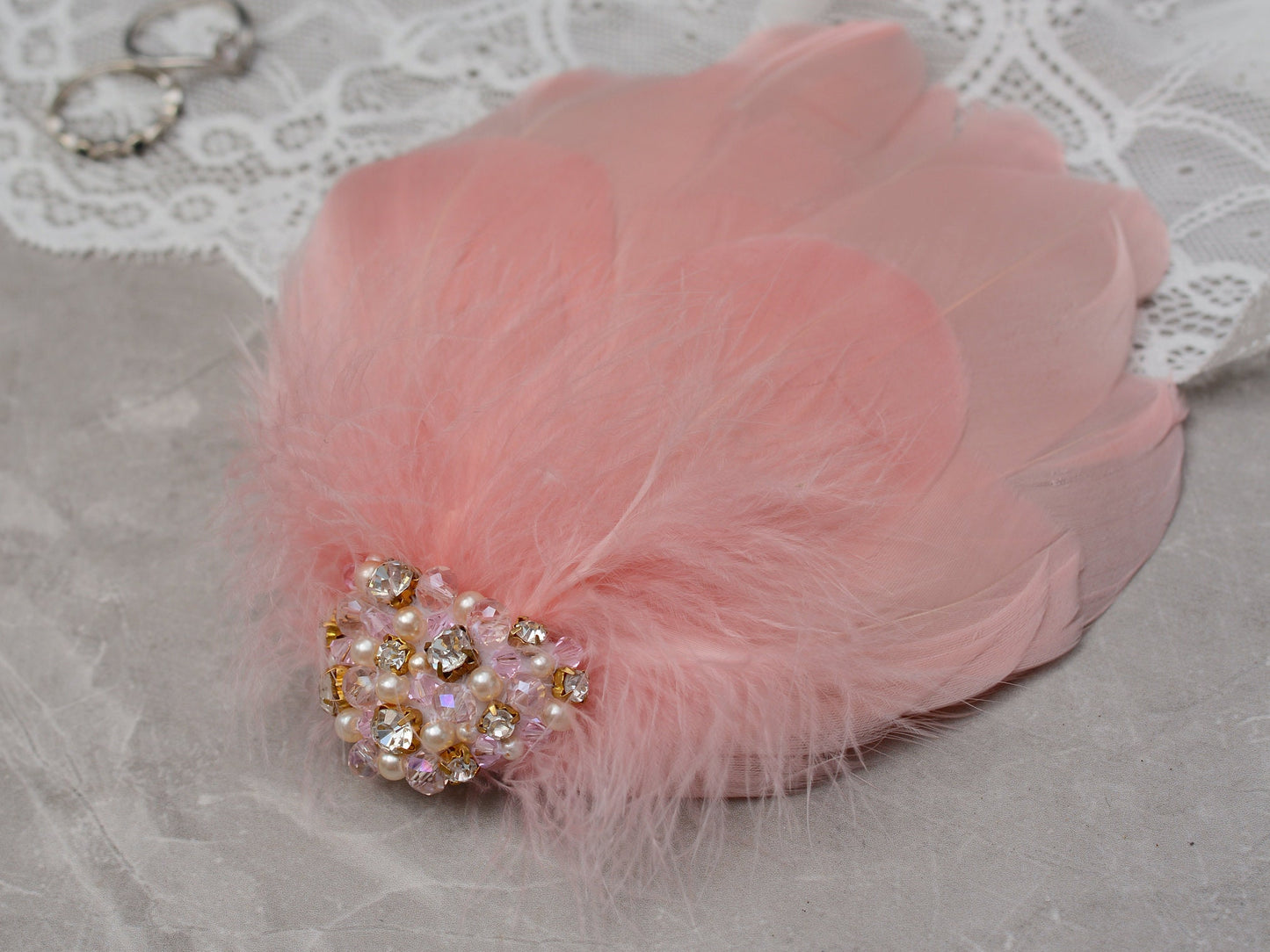 Vintage Pink Feather Headpiece with Pearl and Rhinestone Embellishment | Pink Feather Hair Clip | Pink Feather Fascinator | Bridal Headpiece