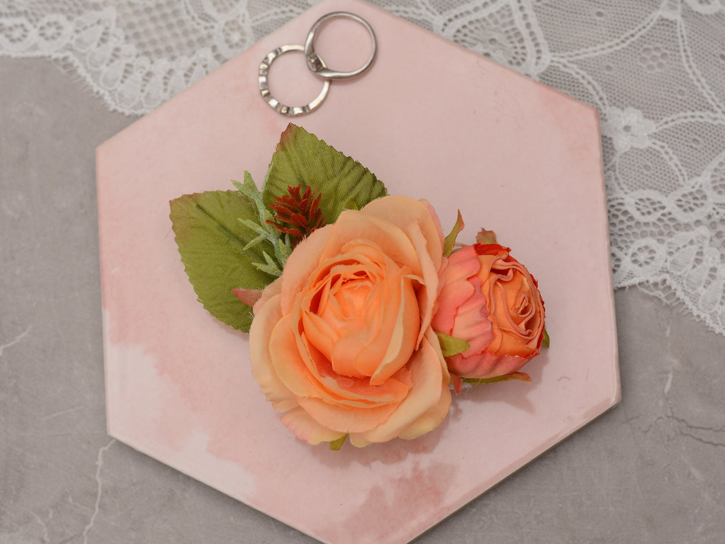 Orange Rose and Ranunculus Flower Hair Clip | Orange Flower Hair Clip | Rose Hair Clip | Bridesmaids Hair Clip | Hair Accessory