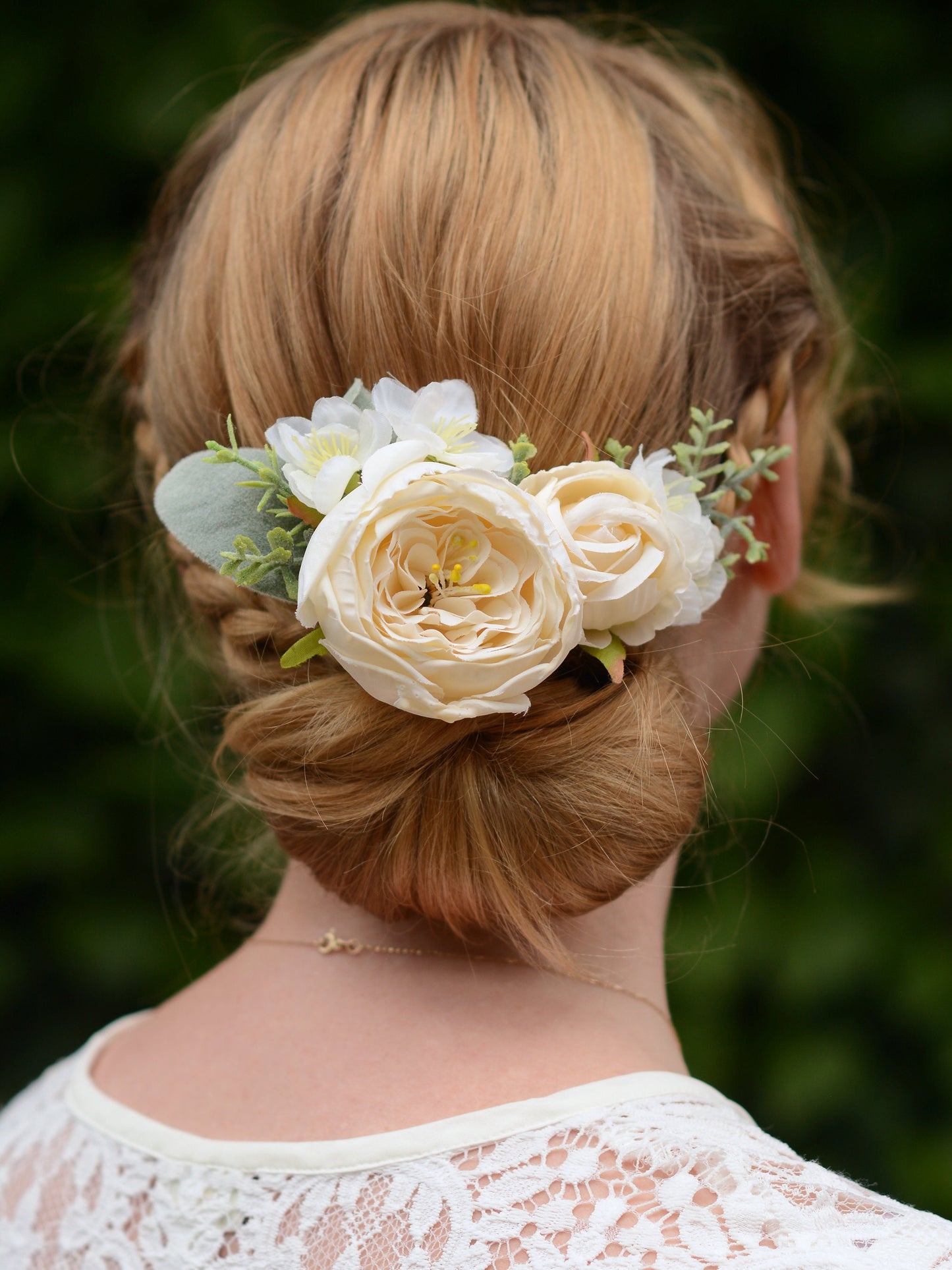 Ivory Off White Rose and Cherry Blossom Flower Hair Clip | White Flower Hair Clip | White Blossom Hair Clip | Bridesmaids Hair Clip