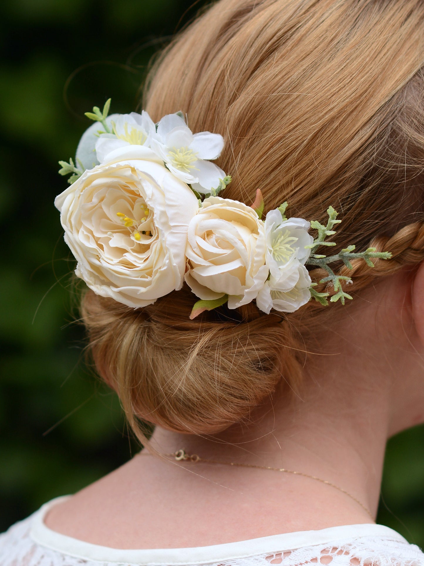 Ivory Off White Rose and Cherry Blossom Flower Hair Clip | White Flower Hair Clip | White Blossom Hair Clip | Bridesmaids Hair Clip