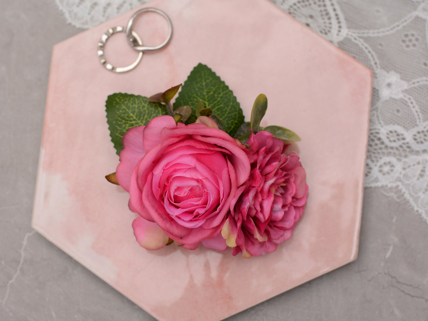 Bright Pink Rose and Peony Flower Hair Clip | Silk Flower Hair Clip | Bridal Hair Clip | Bridesmaids Hair Clip | Flower Girl