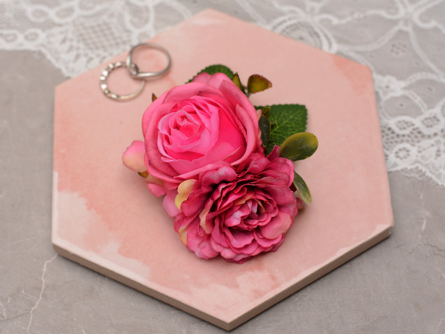 Bright Pink Rose and Peony Flower Hair Clip | Silk Flower Hair Clip | Bridal Hair Clip | Bridesmaids Hair Clip | Flower Girl