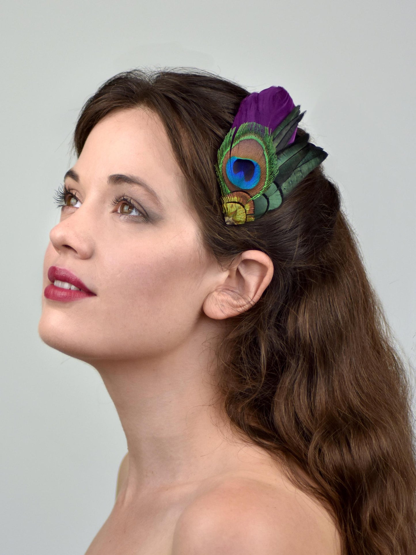 Plum and Peacock Feather Hair Clip | Peacock Feather Fascinator | Wedding Fascinator | Bridal Hair Clip | Bridesmaid Hair Clip