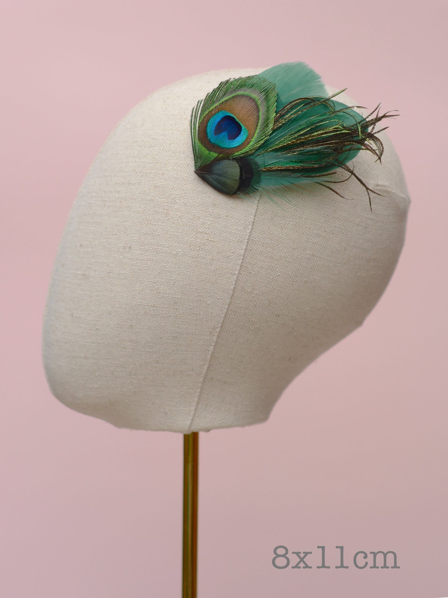 Green Peacock Feather Hair Clip Fascinator, Peacock Feather Headpiece