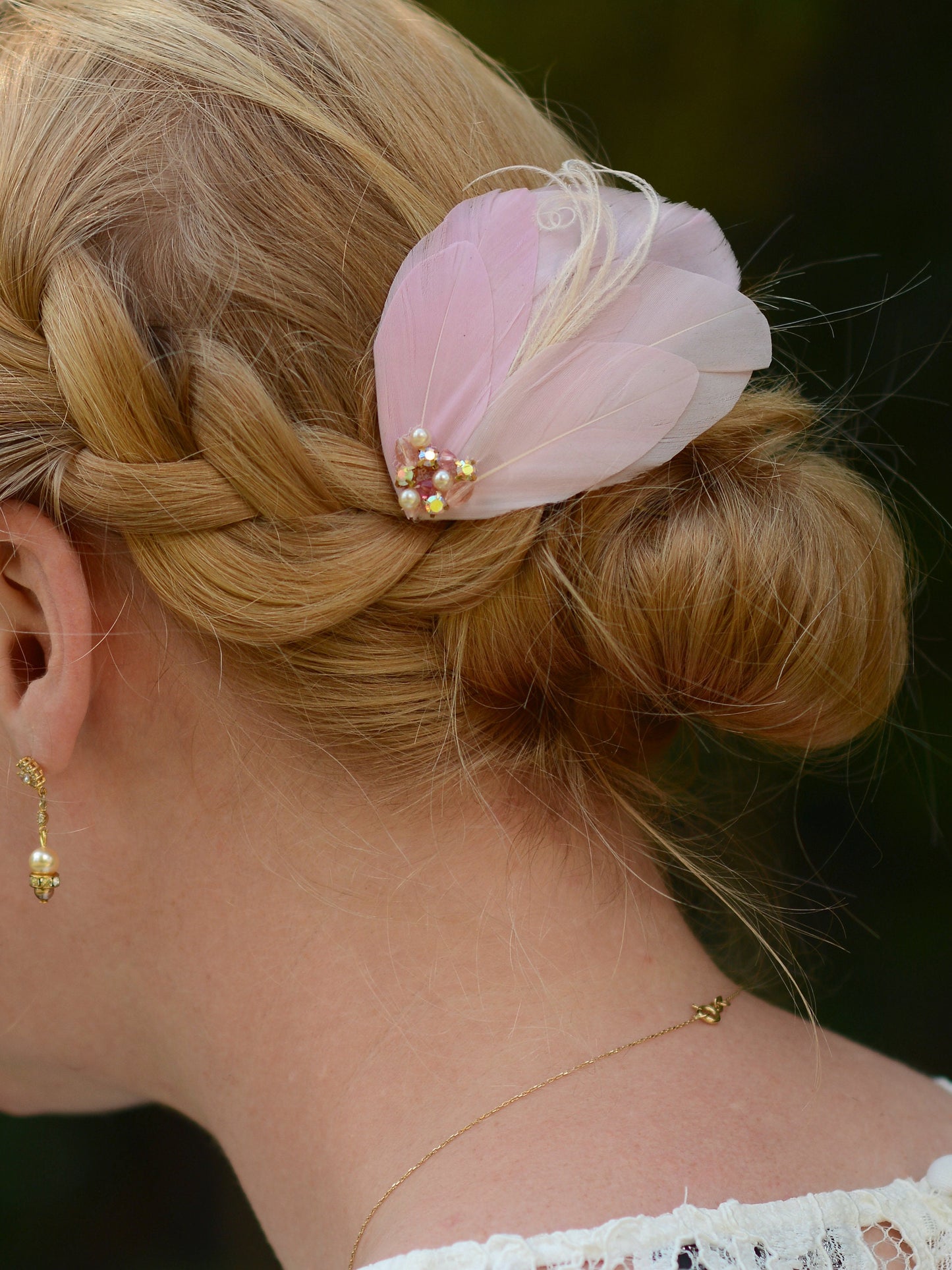 Blush Pink Vintage Style Feather Hair Clip in with Crystals and Pearls | Pink Feather Fascinator | Pink Feather Headpiece | Bridal Hair Clip