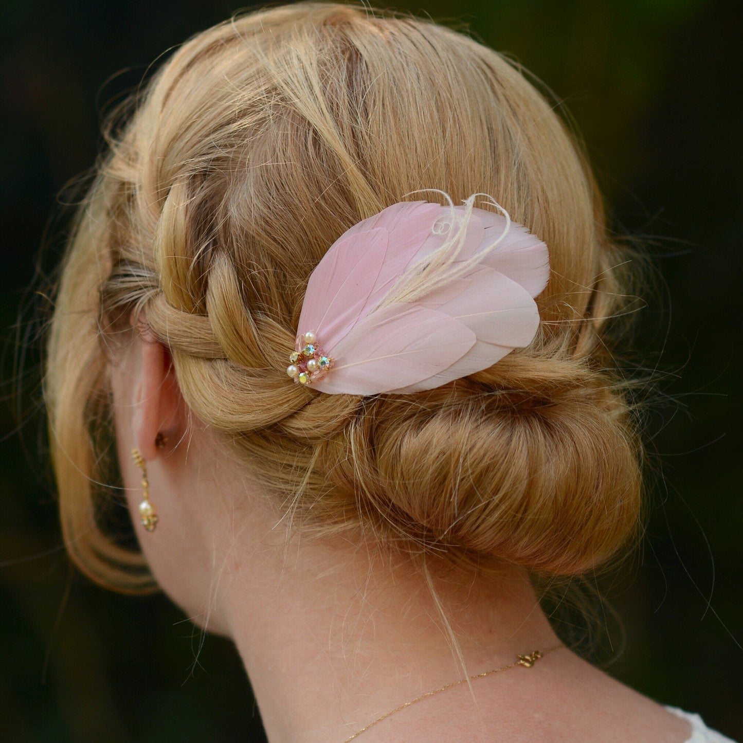 Blush Pink Vintage Style Feather Hair Clip in with Crystals and Pearls | Pink Feather Fascinator | Pink Feather Headpiece | Bridal Hair Clip