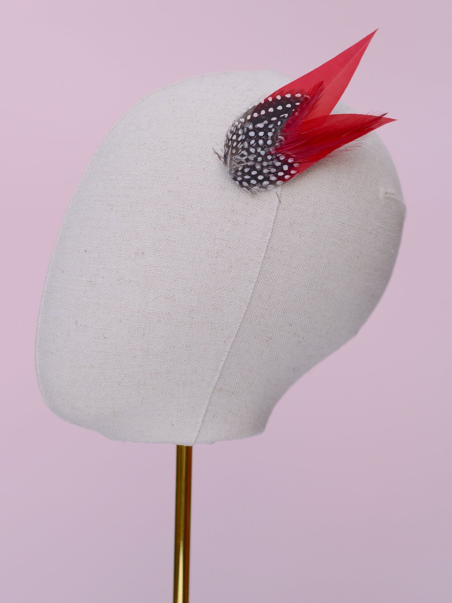 Red and Polka Dot Feather Hair Clip | Red Feather Fascinator | Red Feather Headpiece | Red Fascinator Wedding Fascinator | Bridal Headpiece