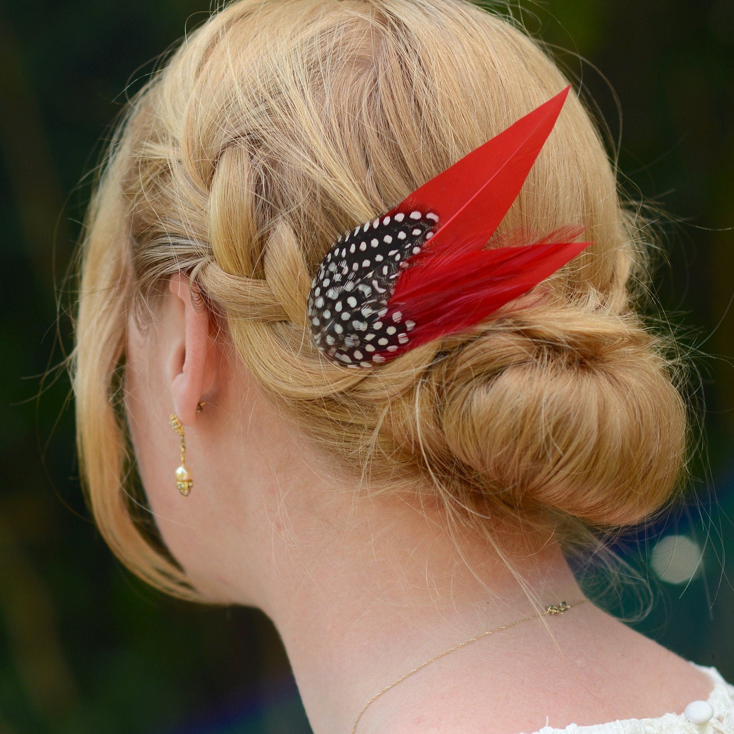 Red and Polka Dot Feather Hair Clip | Red Feather Fascinator | Red Feather Headpiece | Red Fascinator Wedding Fascinator | Bridal Headpiece