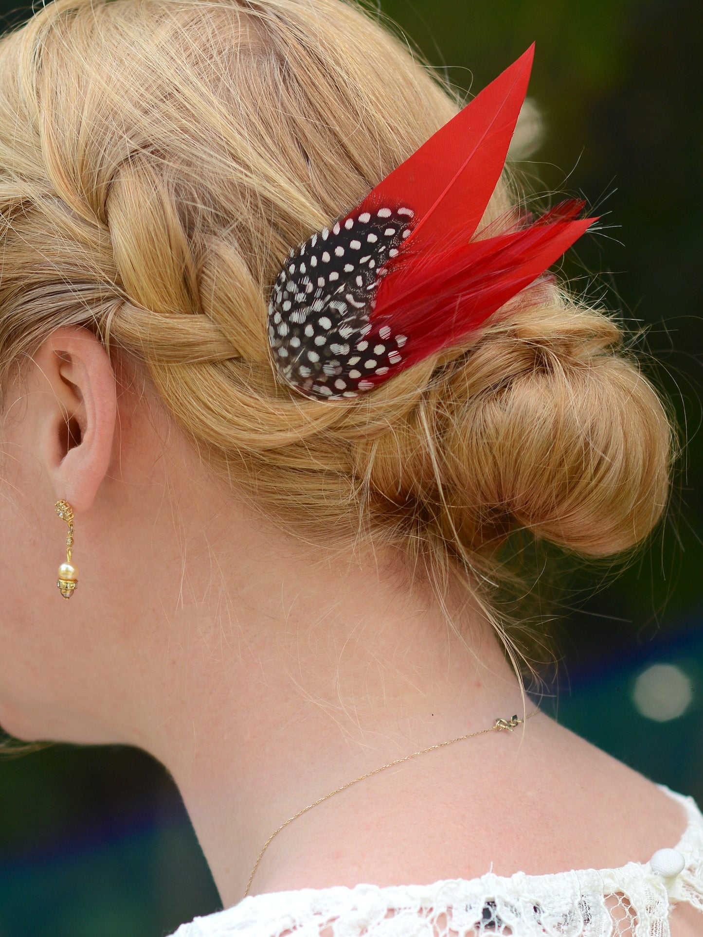 Red and Polka Dot Feather Hair Clip | Red Feather Fascinator | Red Feather Headpiece | Red Fascinator Wedding Fascinator | Bridal Headpiece