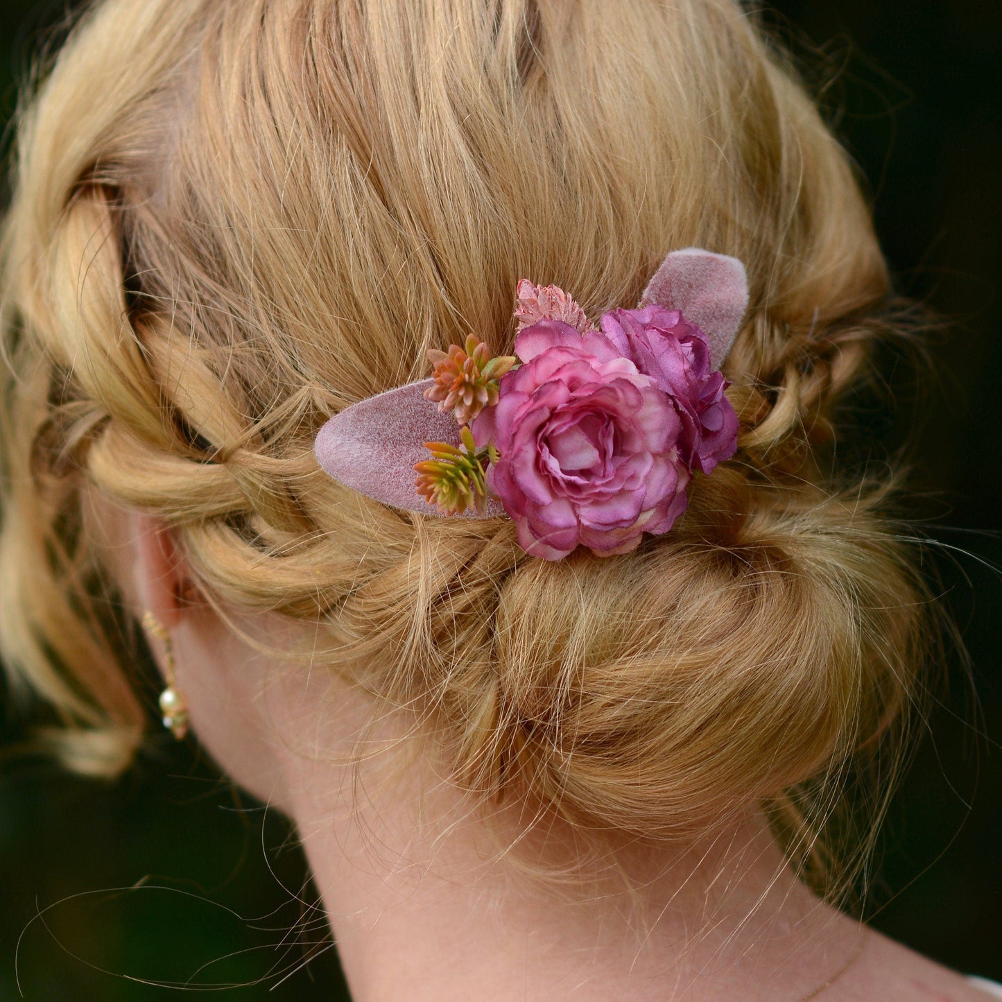 Flower Hair Clip in Pink and Plum | Bridesmaids Hair Clip | Floral Headpiece | Bridal Hair Clip | Flower Bun Clip |