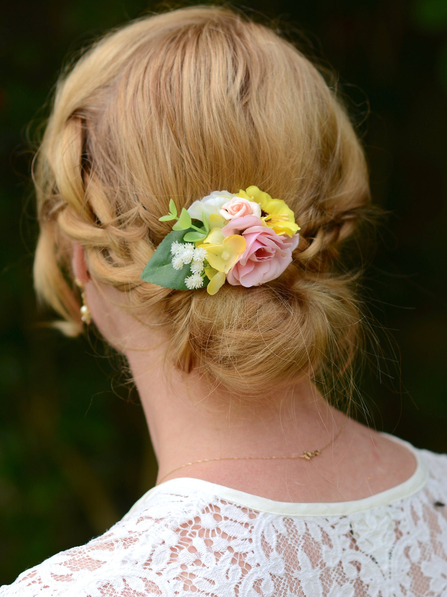 Flower Hair Clip in Pink and Yellow | Bridesmaids Hair Clip | Hair Accessory | Floral Headpiece | Bridal Hair Clip | Flower Bun Clip