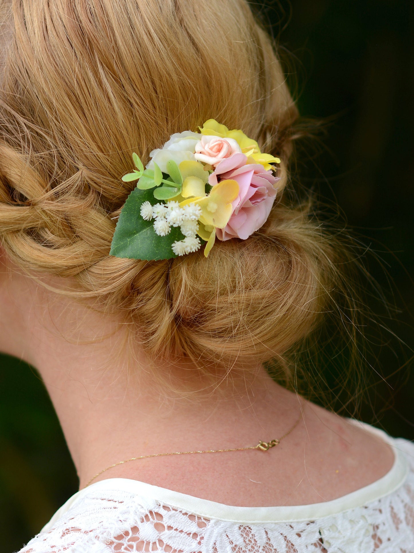 Flower Hair Clip in Pink and Yellow | Bridesmaids Hair Clip | Hair Accessory | Floral Headpiece | Bridal Hair Clip | Flower Bun Clip