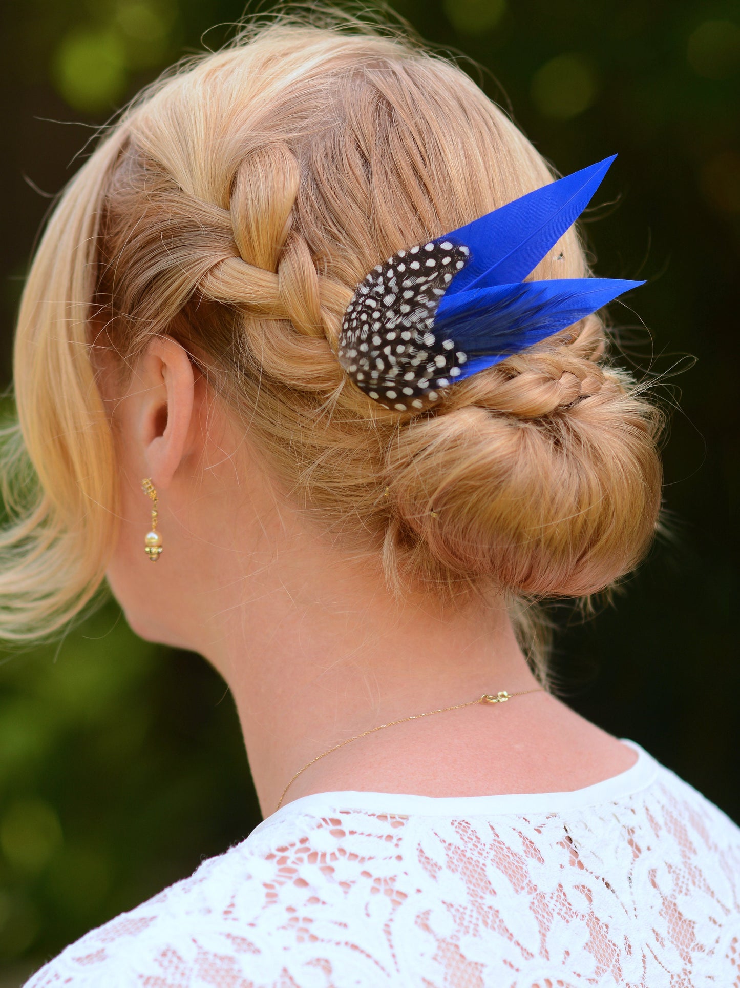 Cobalt Blue and Polka Dot Feather Hair Clip | Royal Blue Feather Fascinator | Blue Feather Headpiece | Wedding Fascinator | Bridal Headpiece