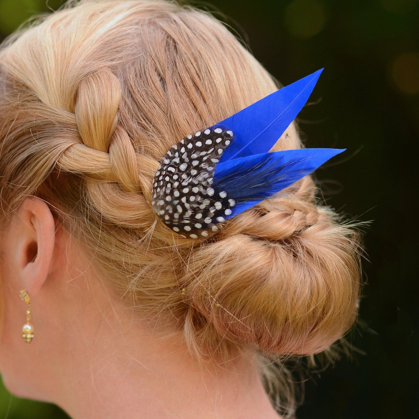 Cobalt Blue and Polka Dot Feather Hair Clip | Royal Blue Feather Fascinator | Blue Feather Headpiece | Wedding Fascinator | Bridal Headpiece