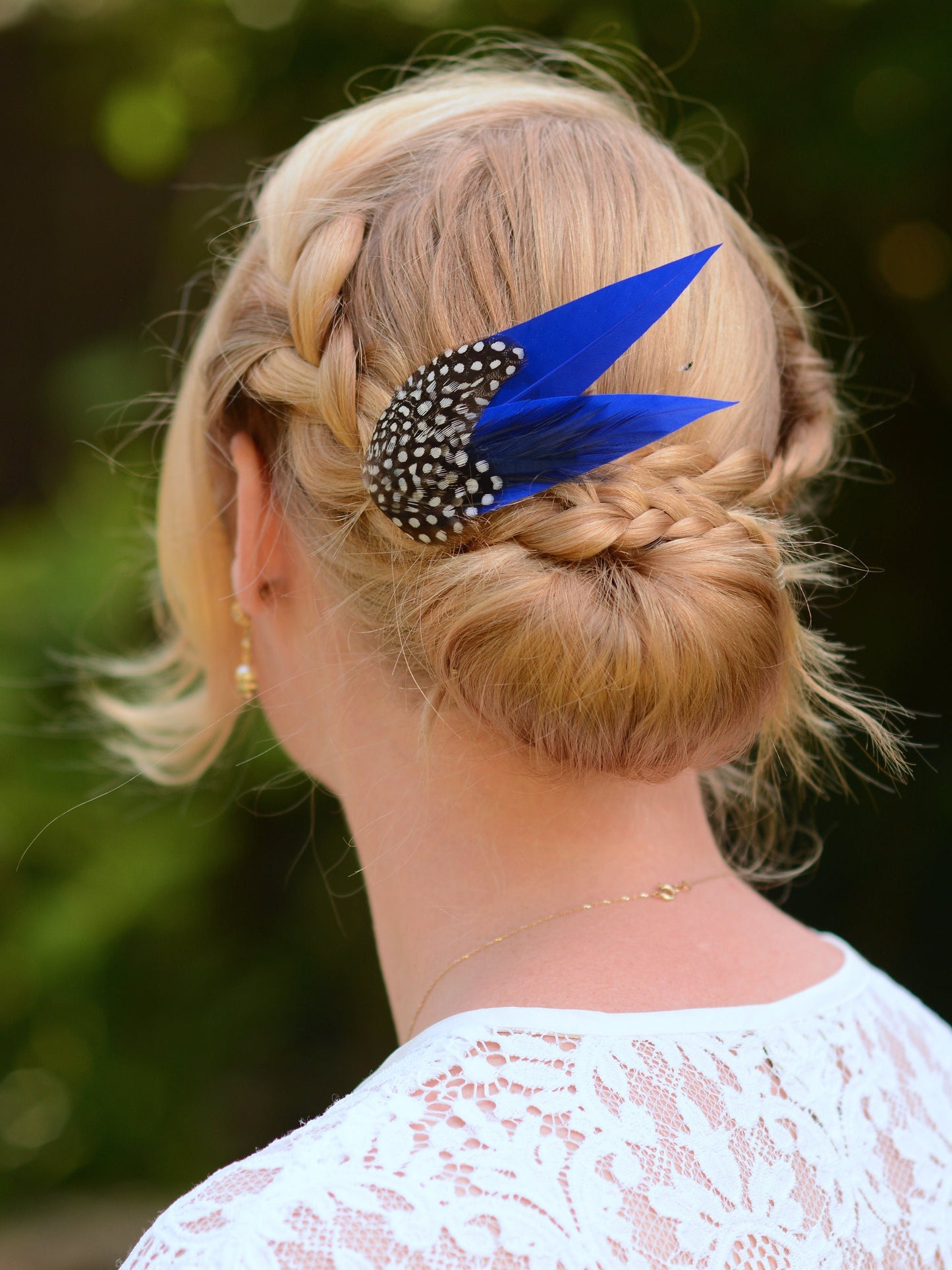 Cobalt Blue and Polka Dot Feather Hair Clip | Royal Blue Feather Fascinator | Blue Feather Headpiece | Wedding Fascinator | Bridal Headpiece