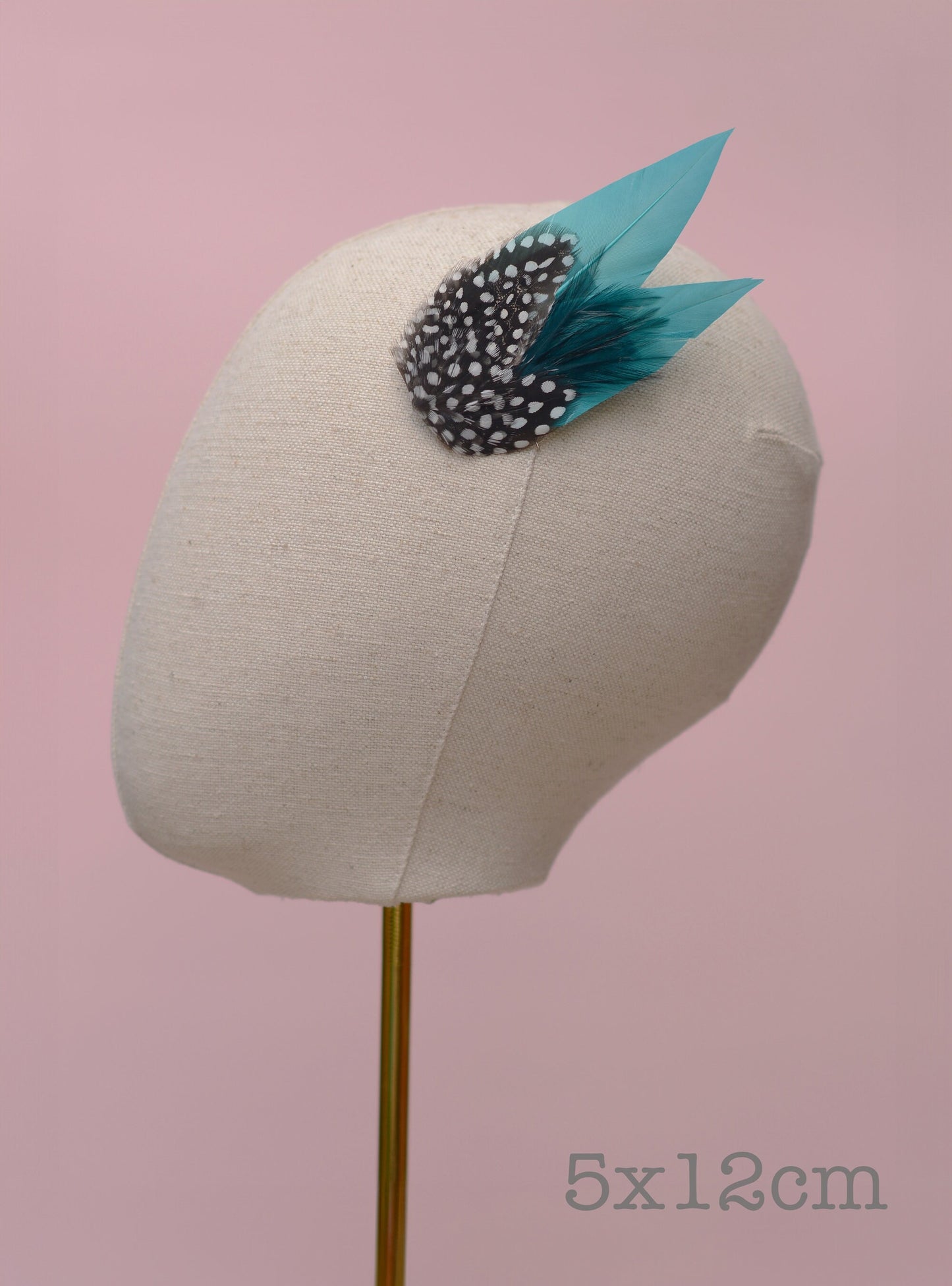 Teal Turquoise Feather Hair Clip with Spotted Feathers, Teal Feather Fascinator