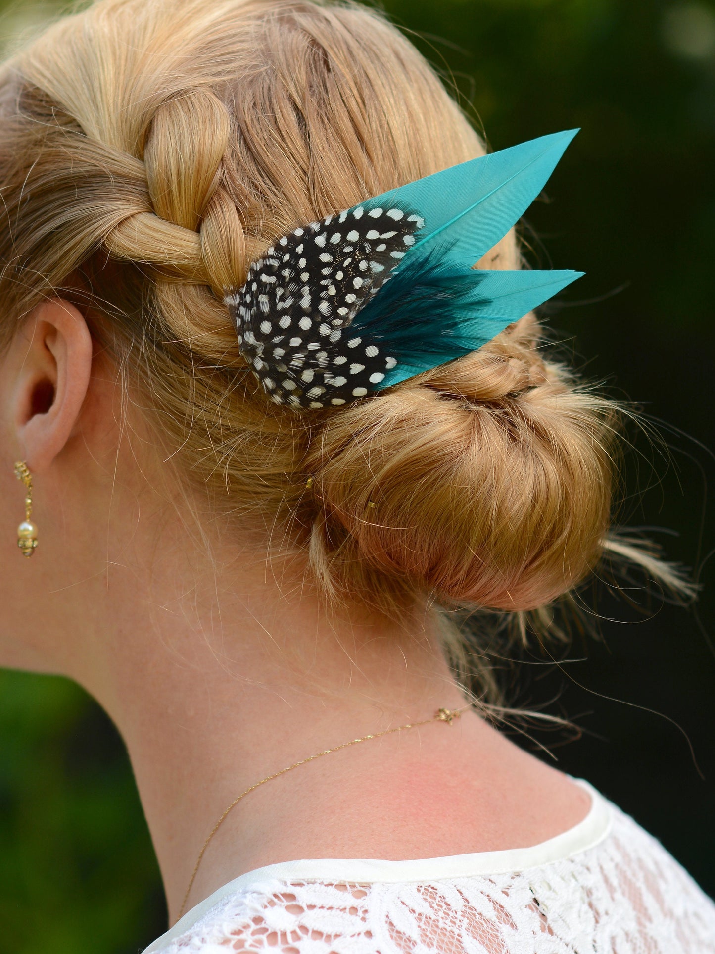 Teal Turquoise Feather Hair Clip with Spotted Feathers, Teal Feather Fascinator