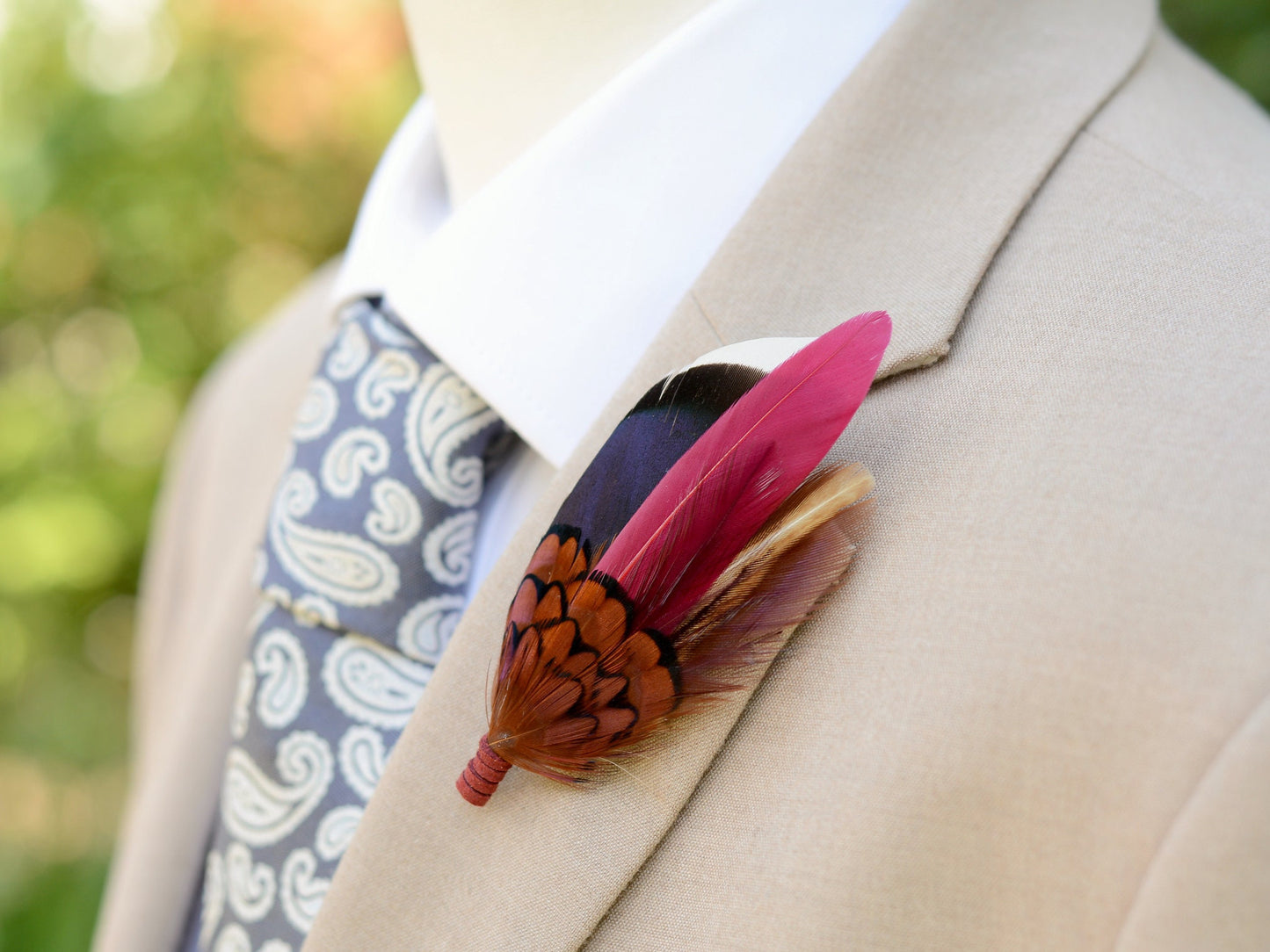 Navy and Burgundy Duck and Pheasant Feather Pin / Hat Pin | Duck Feather Boutonniere | Pheasant Feather Brooch | Feather Hat Pin