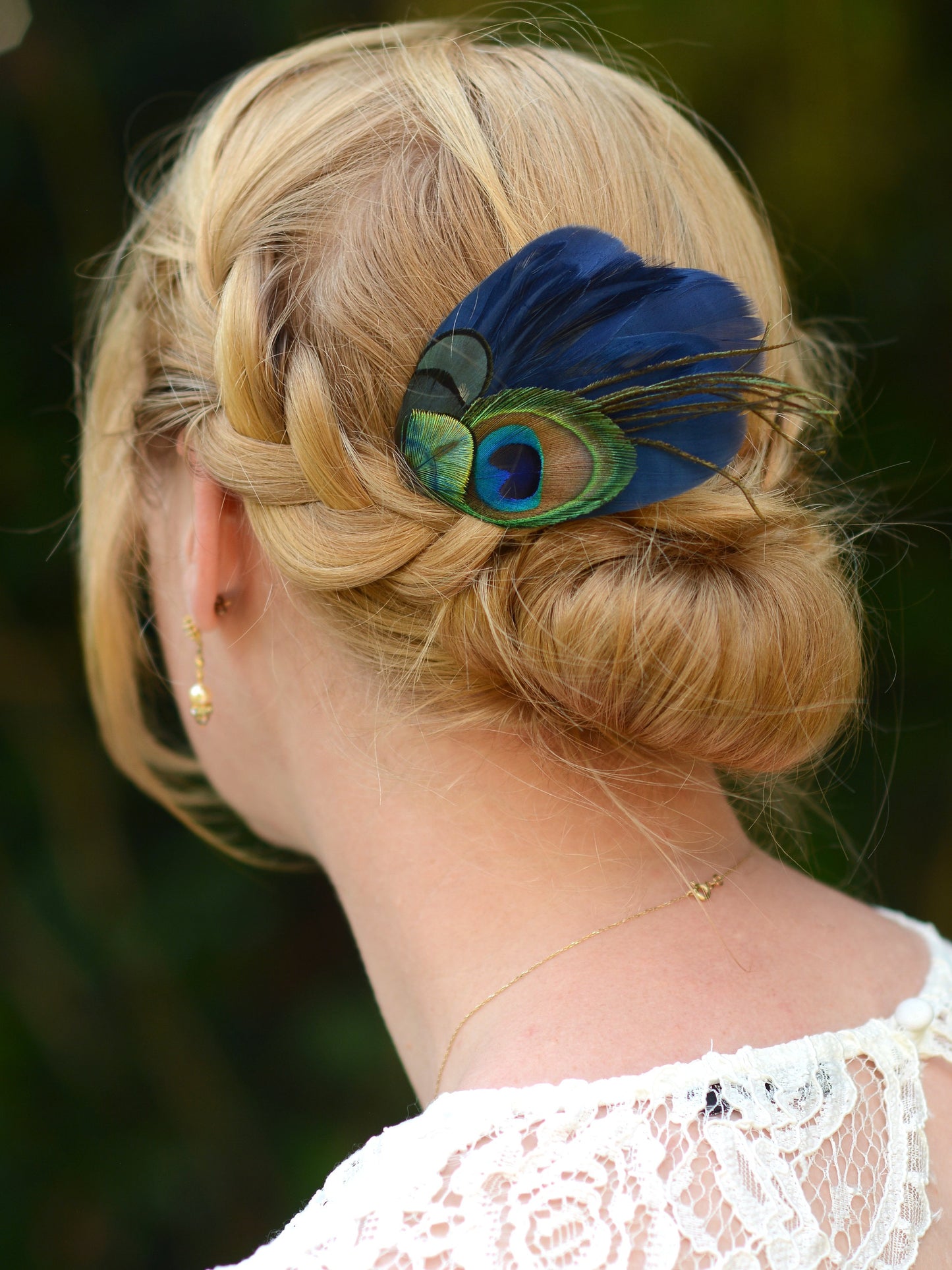 Navy Blue and Peacock Feather Hair Clip, Peacock Feather Fascinator