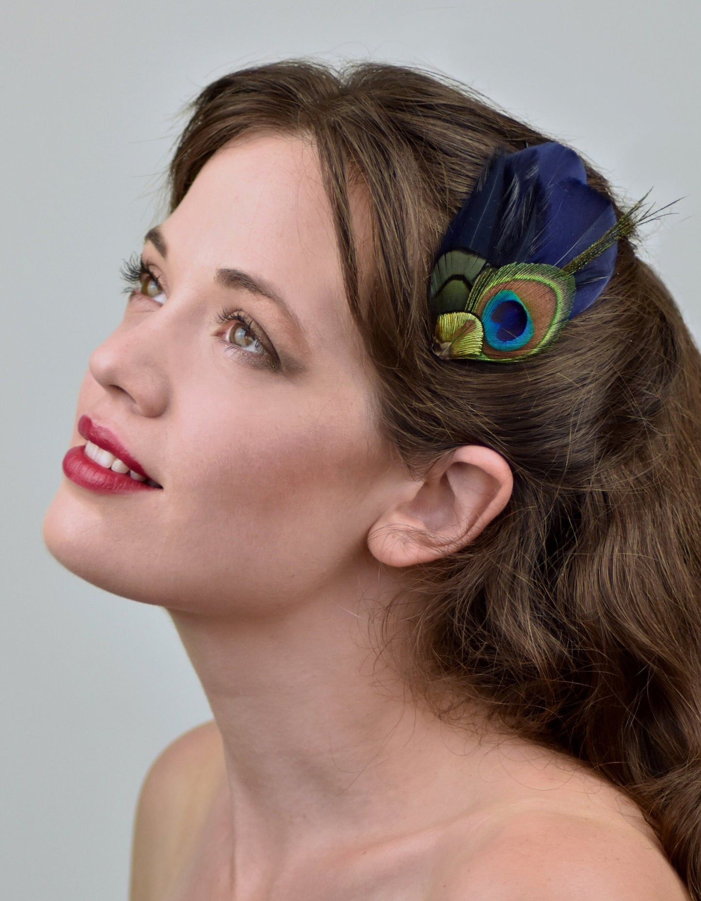 Navy Blue and Peacock Feather Hair Clip, Peacock Feather Fascinator