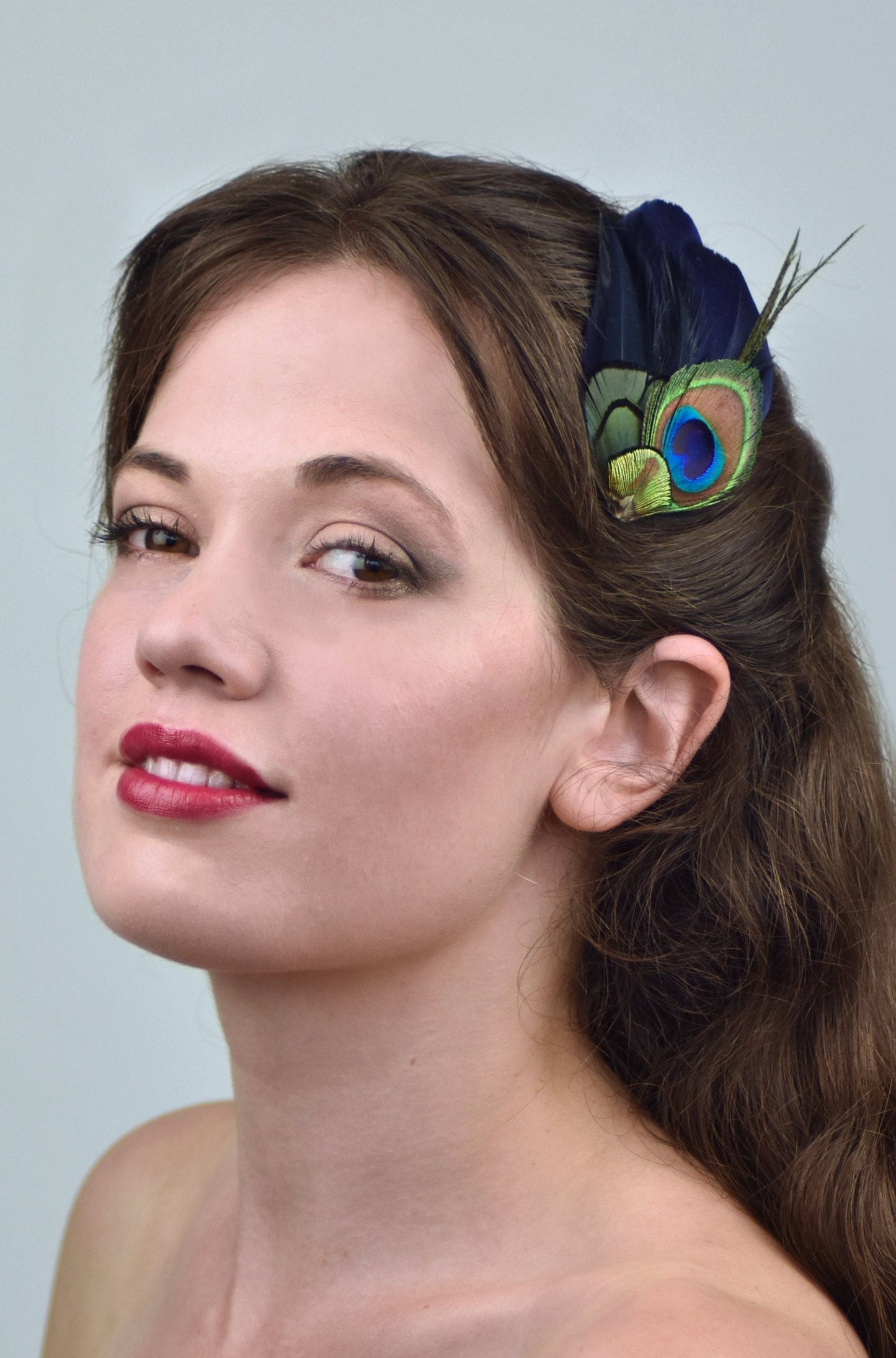 Navy Blue and Peacock Feather Hair Clip, Peacock Feather Fascinator