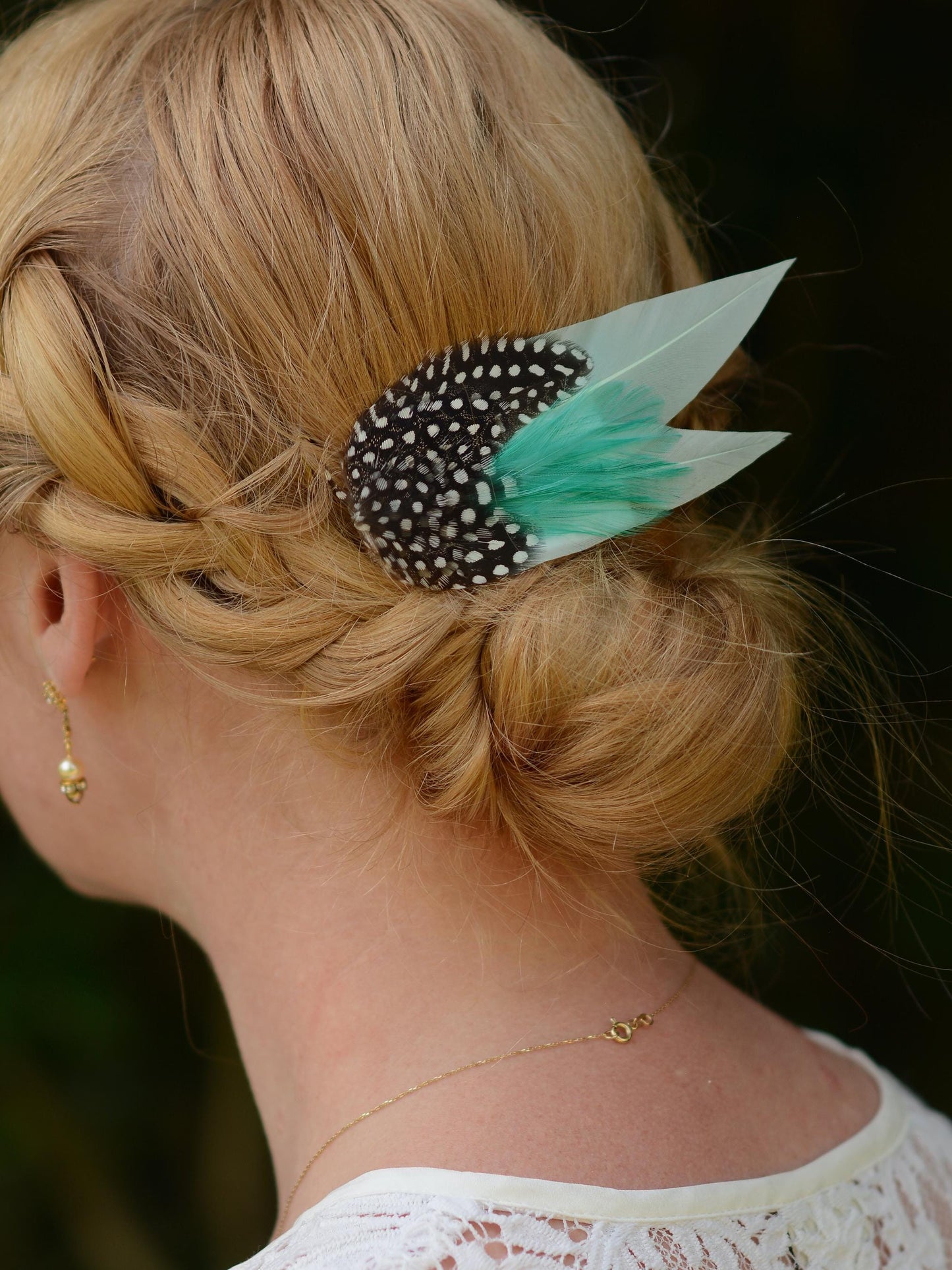 Pastel Mint and Polka Dot Feather Hair Clip, Feather Fascinator