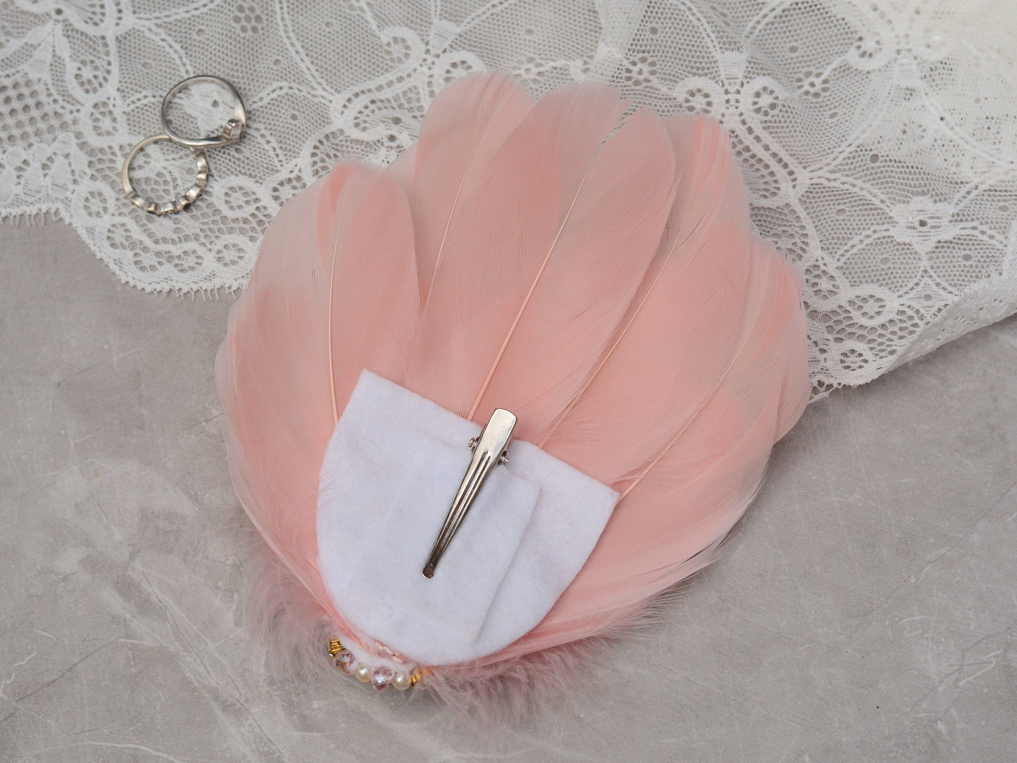 Vintage Pink Feather Headpiece with Pearl and Rhinestone Embellishment | Pink Feather Hair Clip | Pink Feather Fascinator | Bridal Headpiece