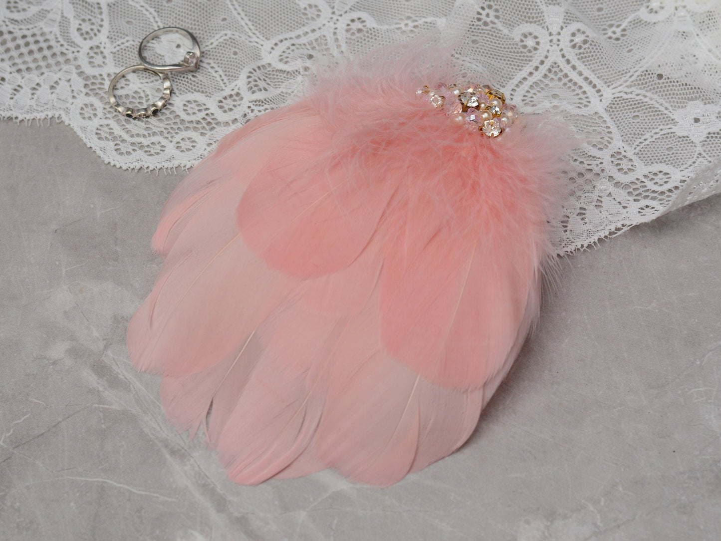 Vintage Pink Feather Headpiece with Pearl and Rhinestone Embellishment | Pink Feather Hair Clip | Pink Feather Fascinator | Bridal Headpiece