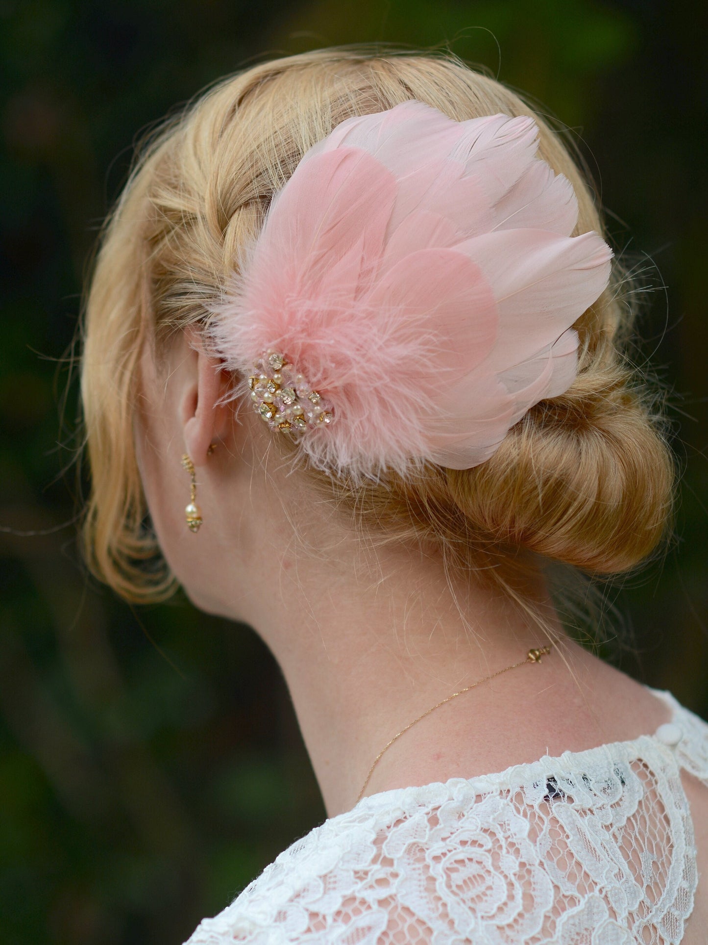 Vintage Pink Feather Headpiece with Pearl and Rhinestone Embellishment | Pink Feather Hair Clip | Pink Feather Fascinator | Bridal Headpiece