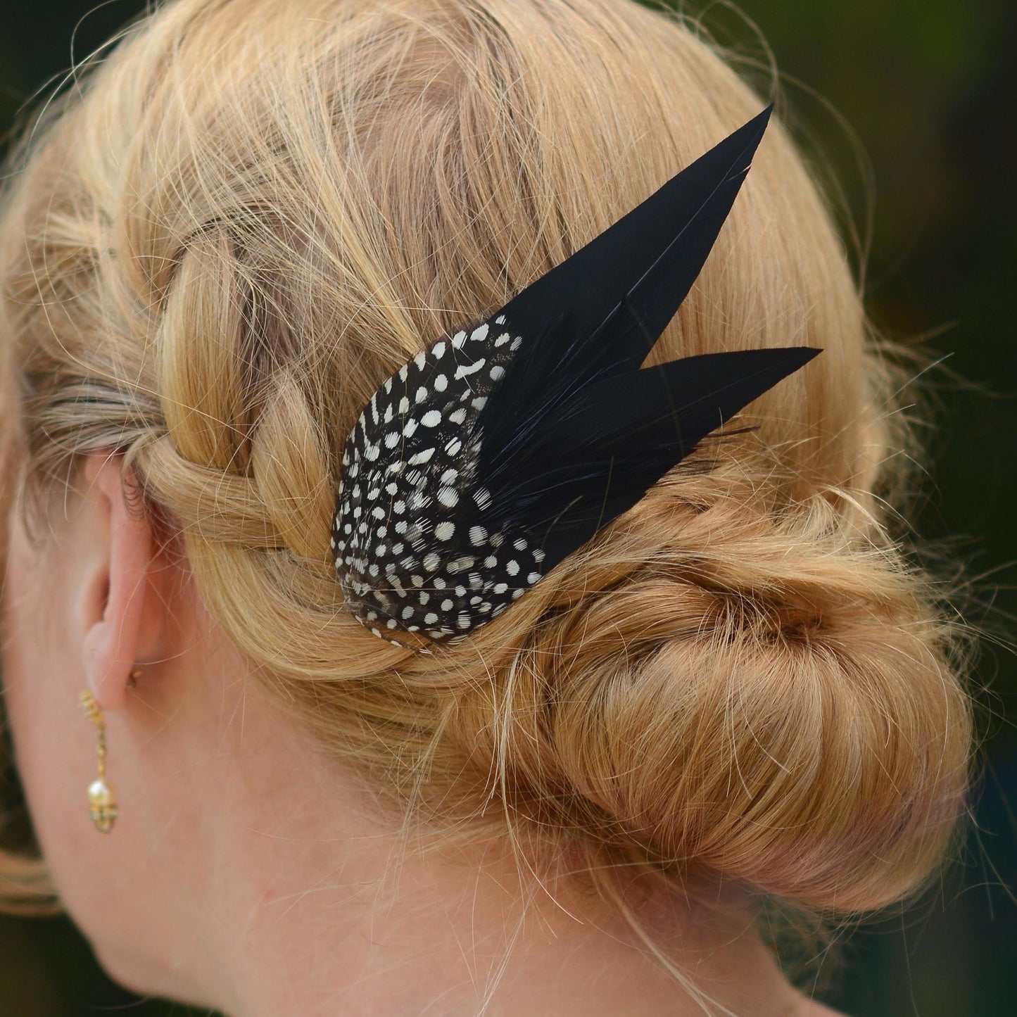 Black Monochrome Feather Hair Clip with Polka Dots | Black Feather Fascinator | Black Feather Headpiece | Wedding Fascinator