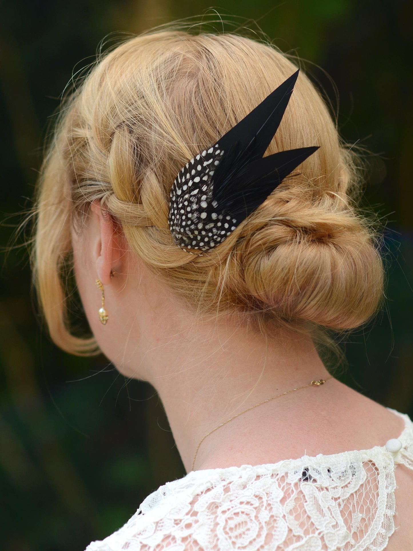Black Monochrome Feather Hair Clip with Polka Dots | Black Feather Fascinator | Black Feather Headpiece | Wedding Fascinator