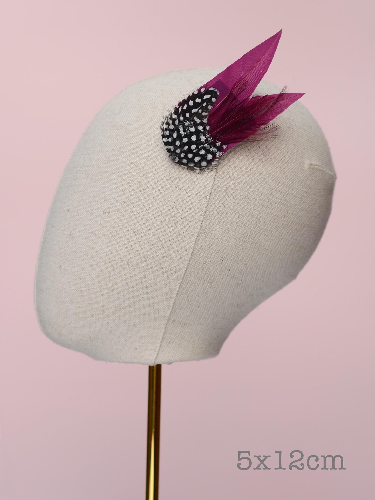 Plum Purple Feather Hair Clip with Polka Dots | Plum Feather Fascinator | Purple Feather Headpiece | Wedding Fascinator | Bridal Headpiece
