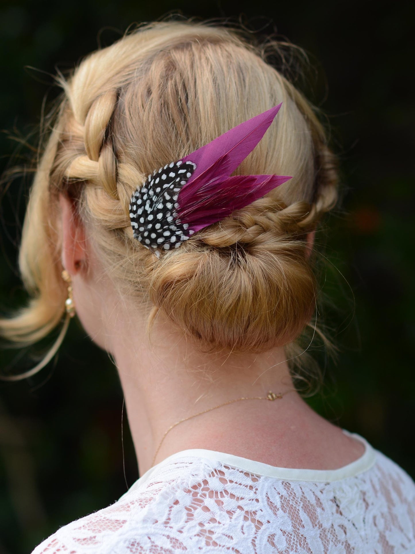 Plum Purple Feather Hair Clip with Polka Dots | Plum Feather Fascinator | Purple Feather Headpiece | Wedding Fascinator | Bridal Headpiece