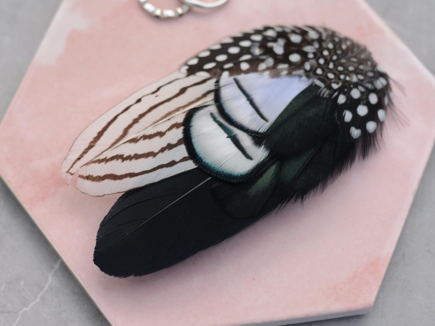 Black and White Feather Hair Clip Fascinator, Monochrome Feather Hair Piece