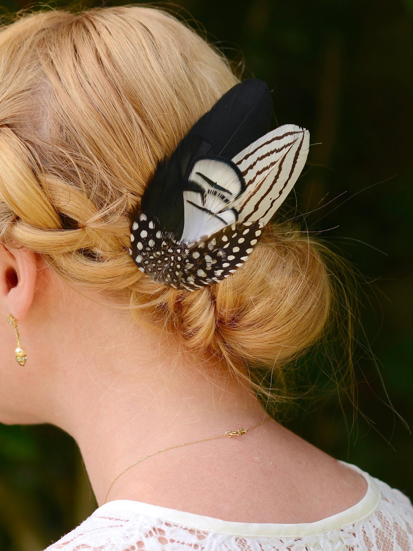 Black and White Feather Hair Clip Fascinator, Monochrome Feather Hair Piece