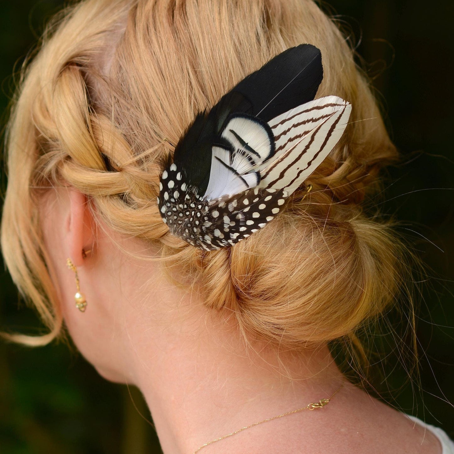 Black and White Feather Hair Clip Fascinator, Monochrome Feather Hair Piece