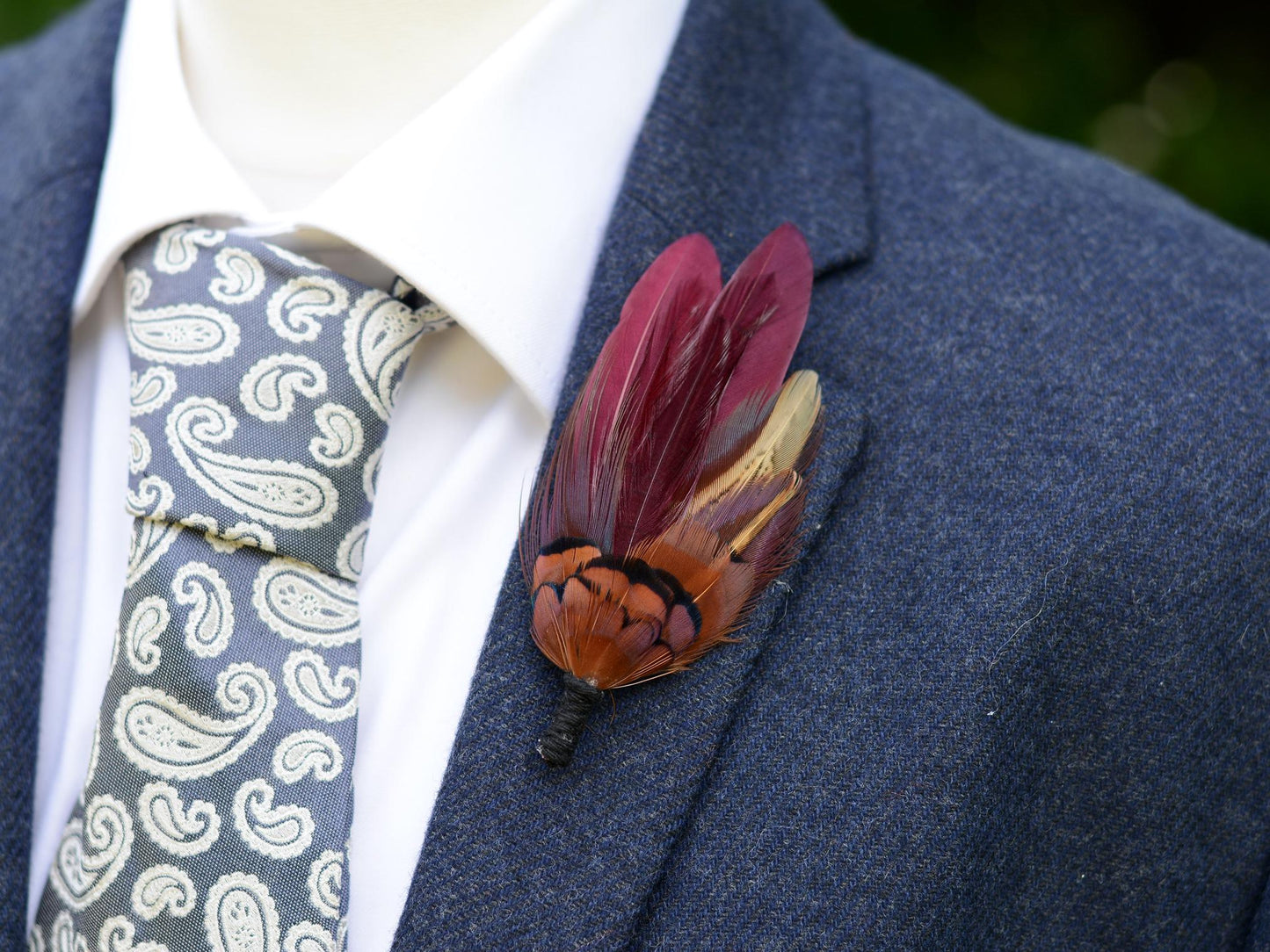 Deep Burgundy and Copper Feather Pin / Hat Pin | Duck Feather Boutonniere | Pheasant Feather Brooch | Feather Corsage