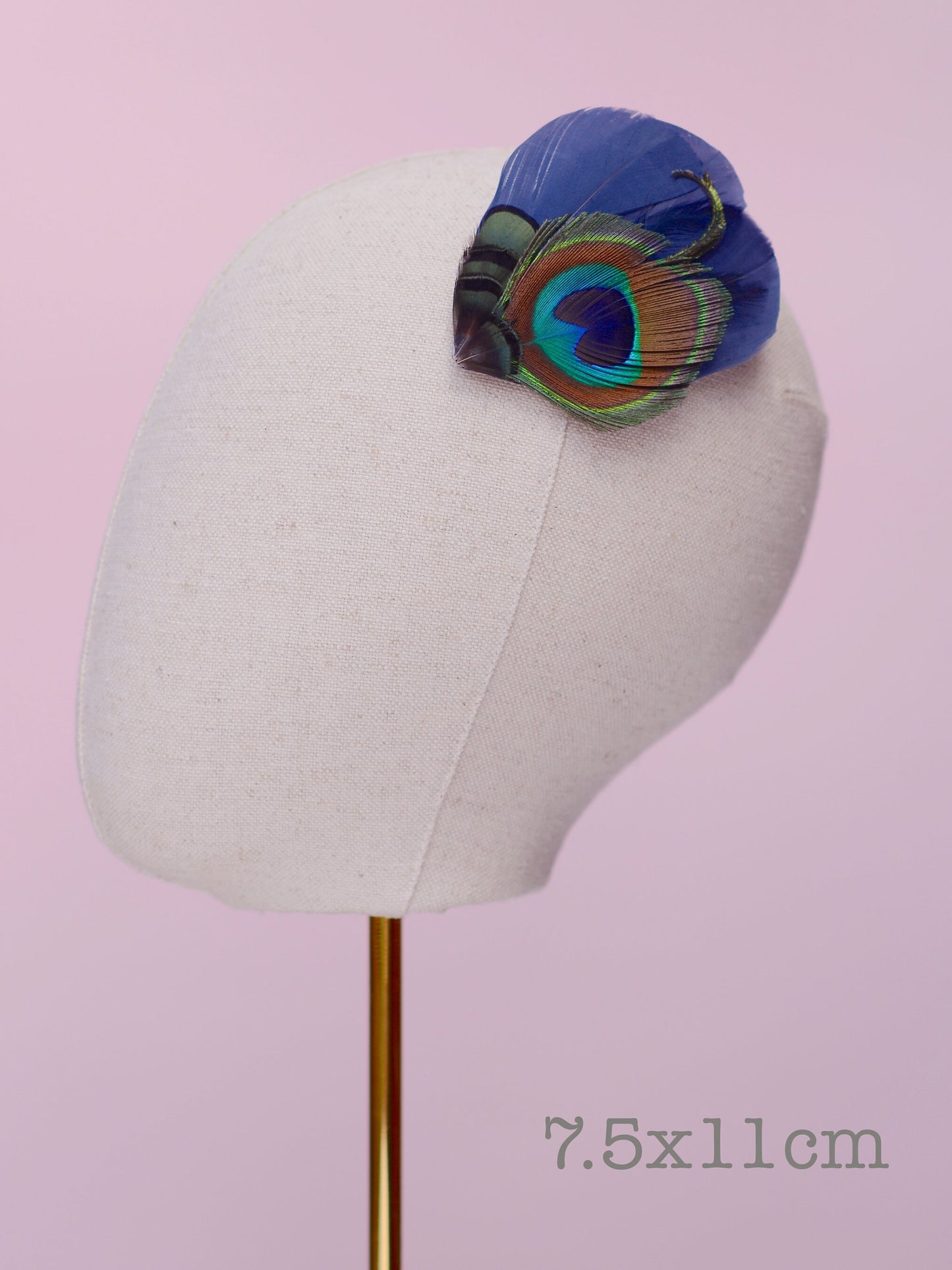Navy Blue Peacock Eye Feather Hair Clip, Peacock Feather Fascinator
