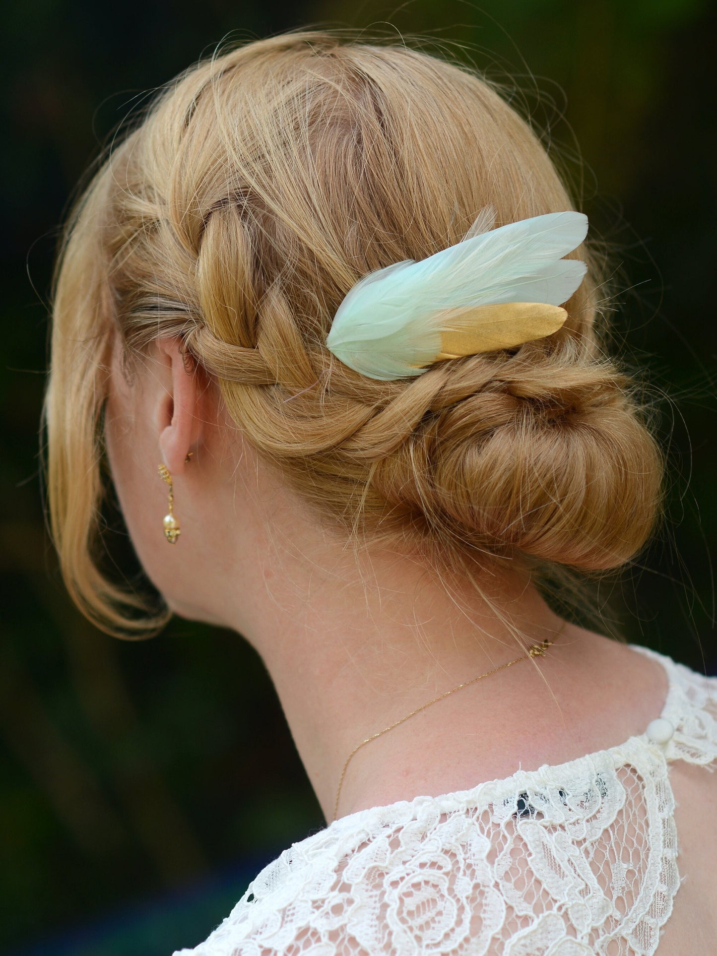 Mint and Gold Feather Fascinator Hair Clip | Blush Feather Hair Clip | Blush Feather Headpiece | Wedding Fascinator | Bridal Headpiece