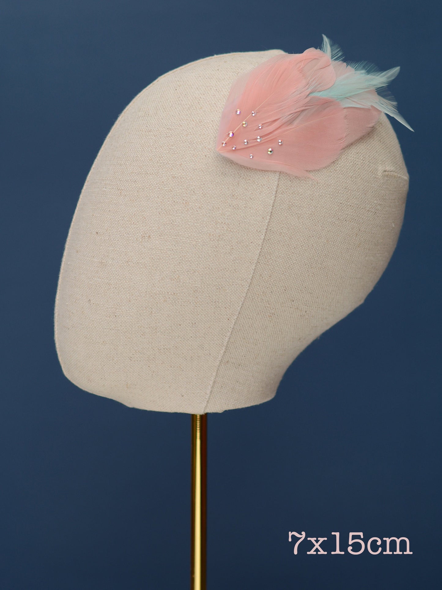 Feather Hair Clip in Vintage Pink and Mint with Crystal Embellishment | Feather Fascinator | Feather Headpiece | Bridal Hair Clip