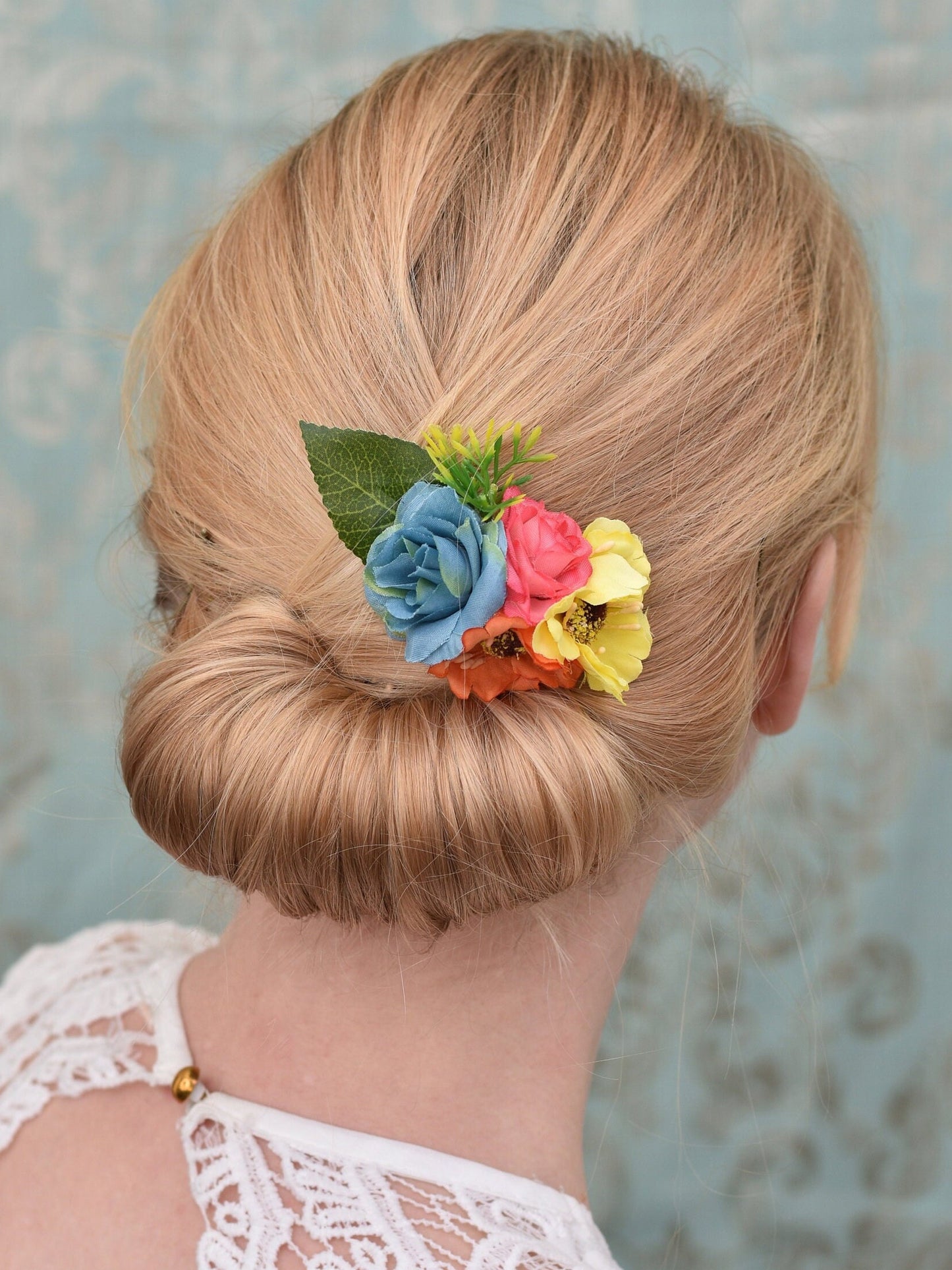 Rose Hair Clip in Pink, Yellow, Blue and Orange | Silk Flower Hair Clip | Bridal Hair Clip | Bridesmaids Hair Clip | Flower Girl Hair Clip