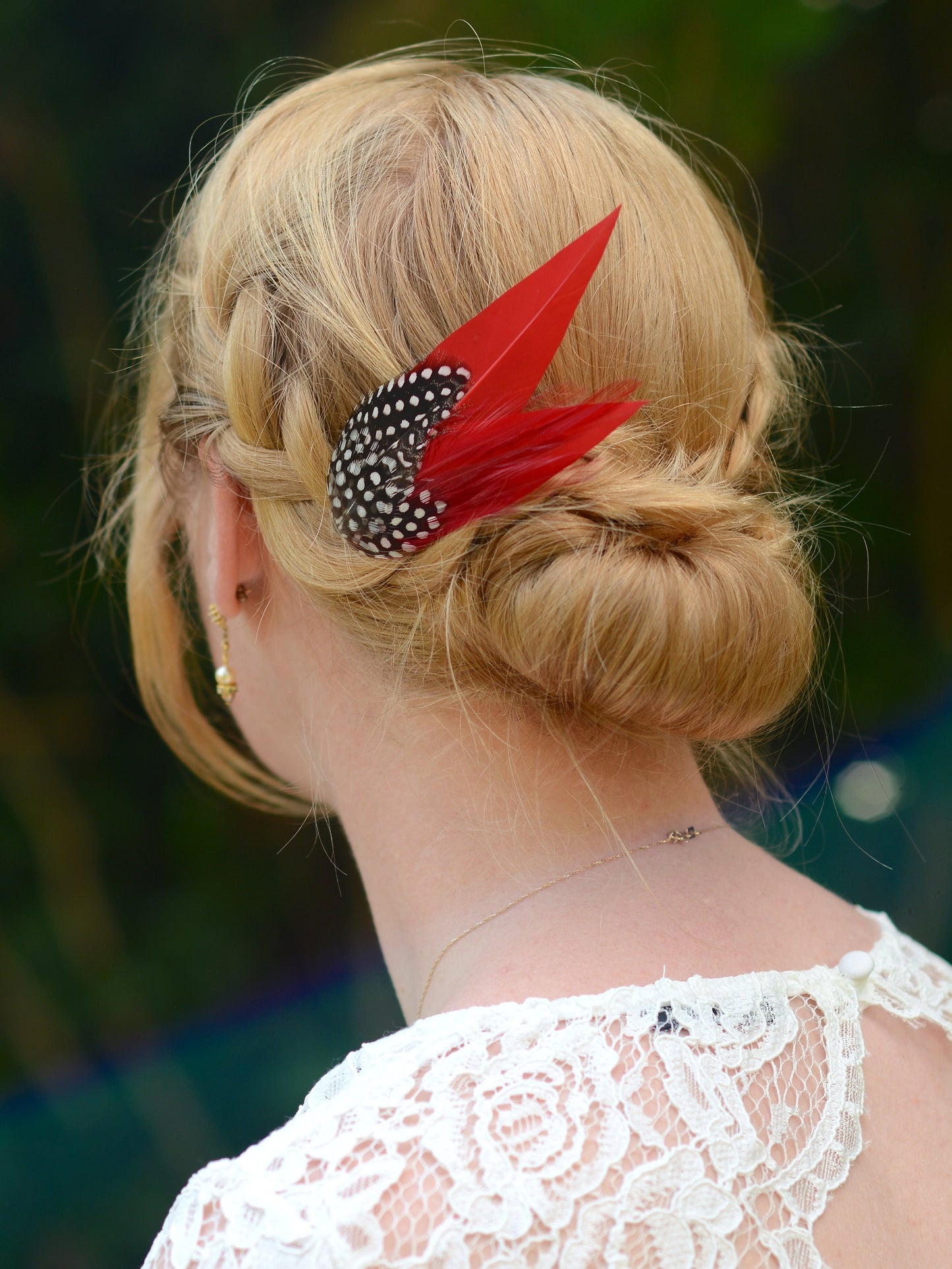Red and Polka Dot Feather Hair Clip | Red Feather Fascinator | Red Feather Headpiece | Red Fascinator Wedding Fascinator | Bridal Headpiece