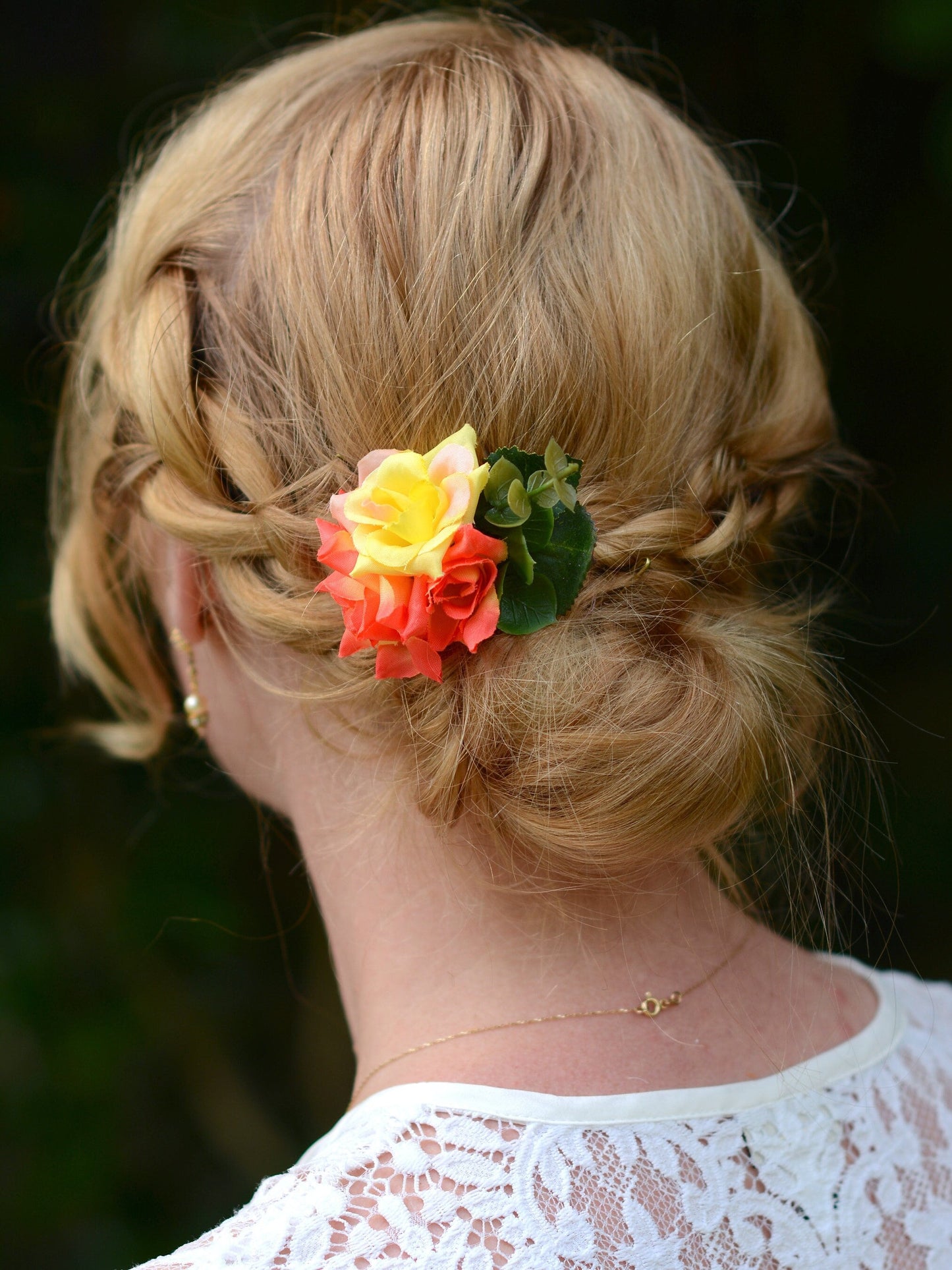 Flower Hair Clip in Yellow and Orange Roses | Tropical Hair Clip | Bridesmaids Clip | Bridal Hair Clip | Flower Bun Clip